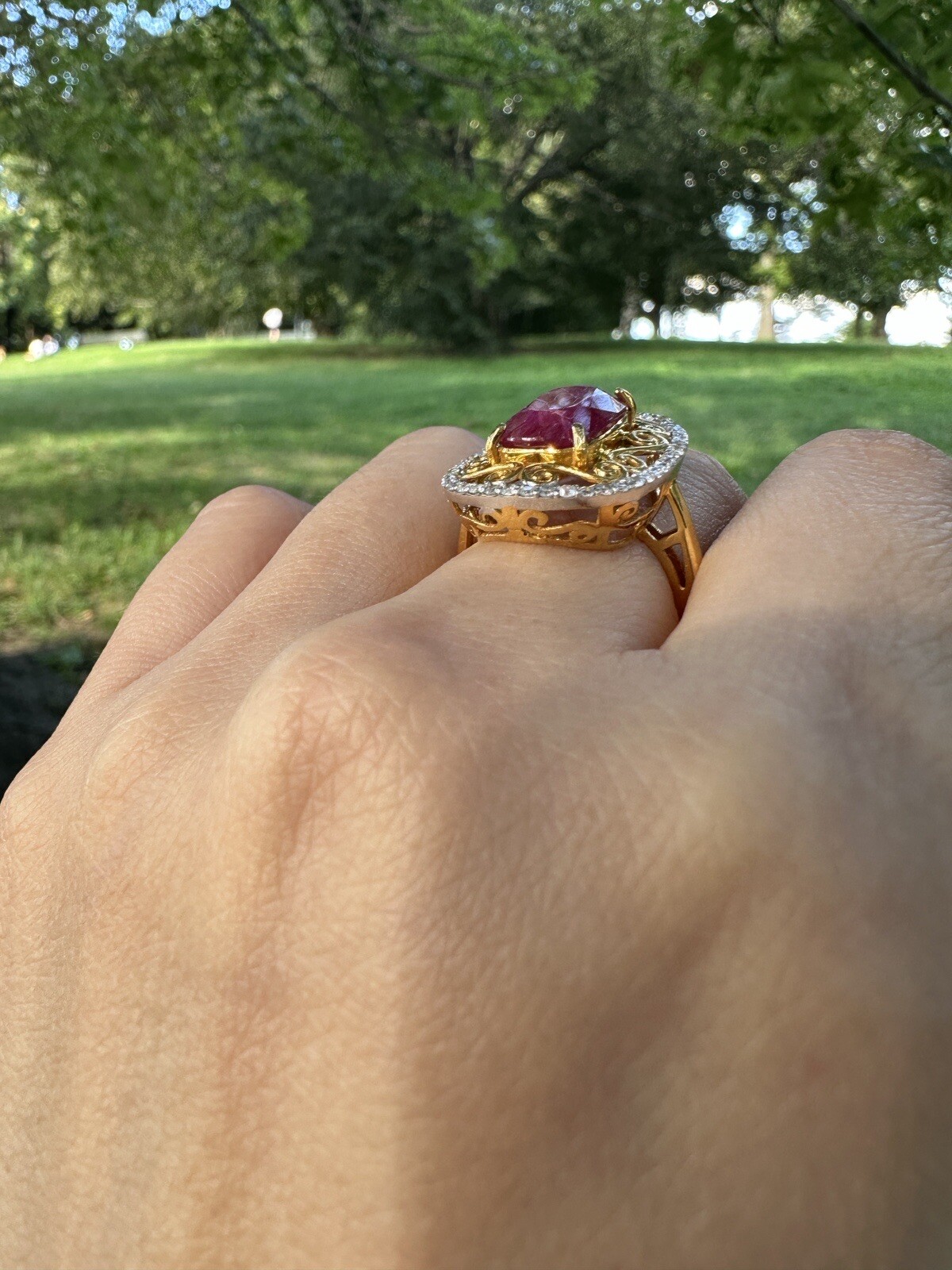 A Custom Handmade Certified 6.29cts Natural MogokRuby & Diamonds 14k y gold ring