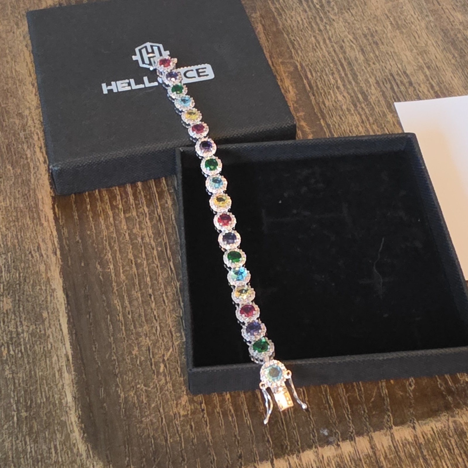 Helloice Silver Tone Multicolor Round CZ Tennis Bracelet, Box Clasp Stackable