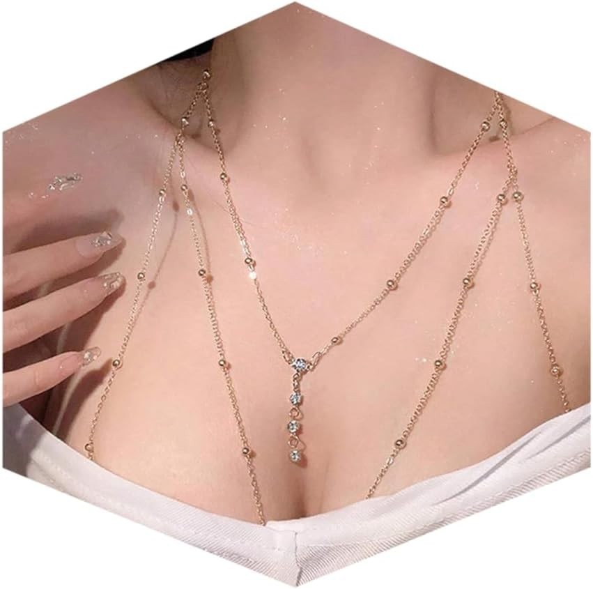 Versatile 14K Gold Plated Bikini Bra Chain with Summer Rhinestone Accents