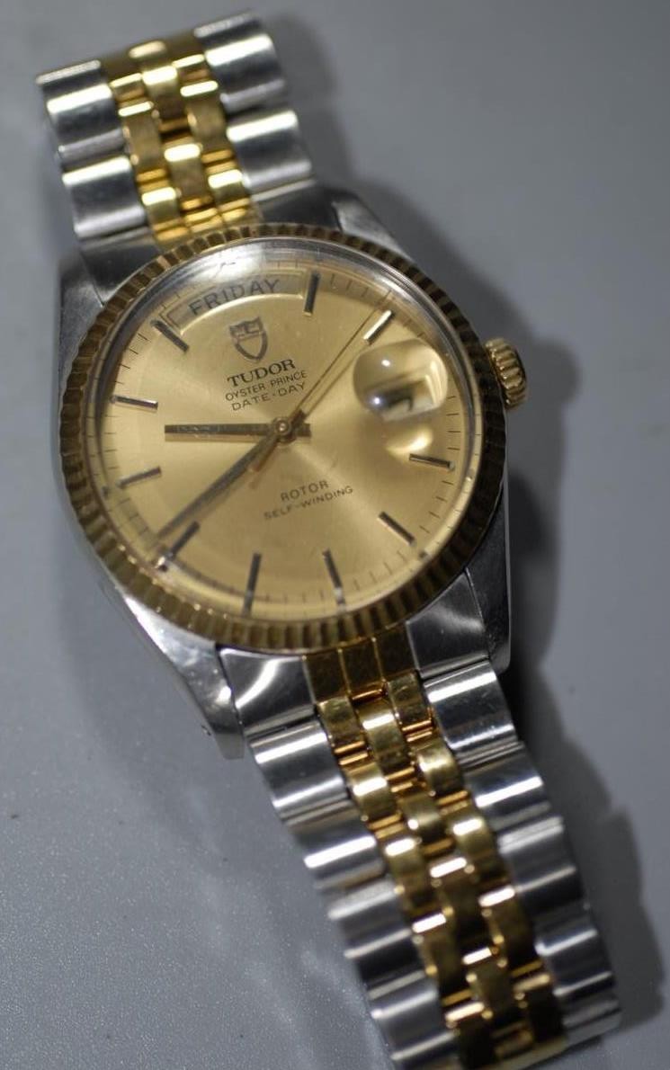 Rolex Tudor Oyster Prince Date-Day 18K Gold Bezel 94613 Daydate 36mm Watch Ex+!
