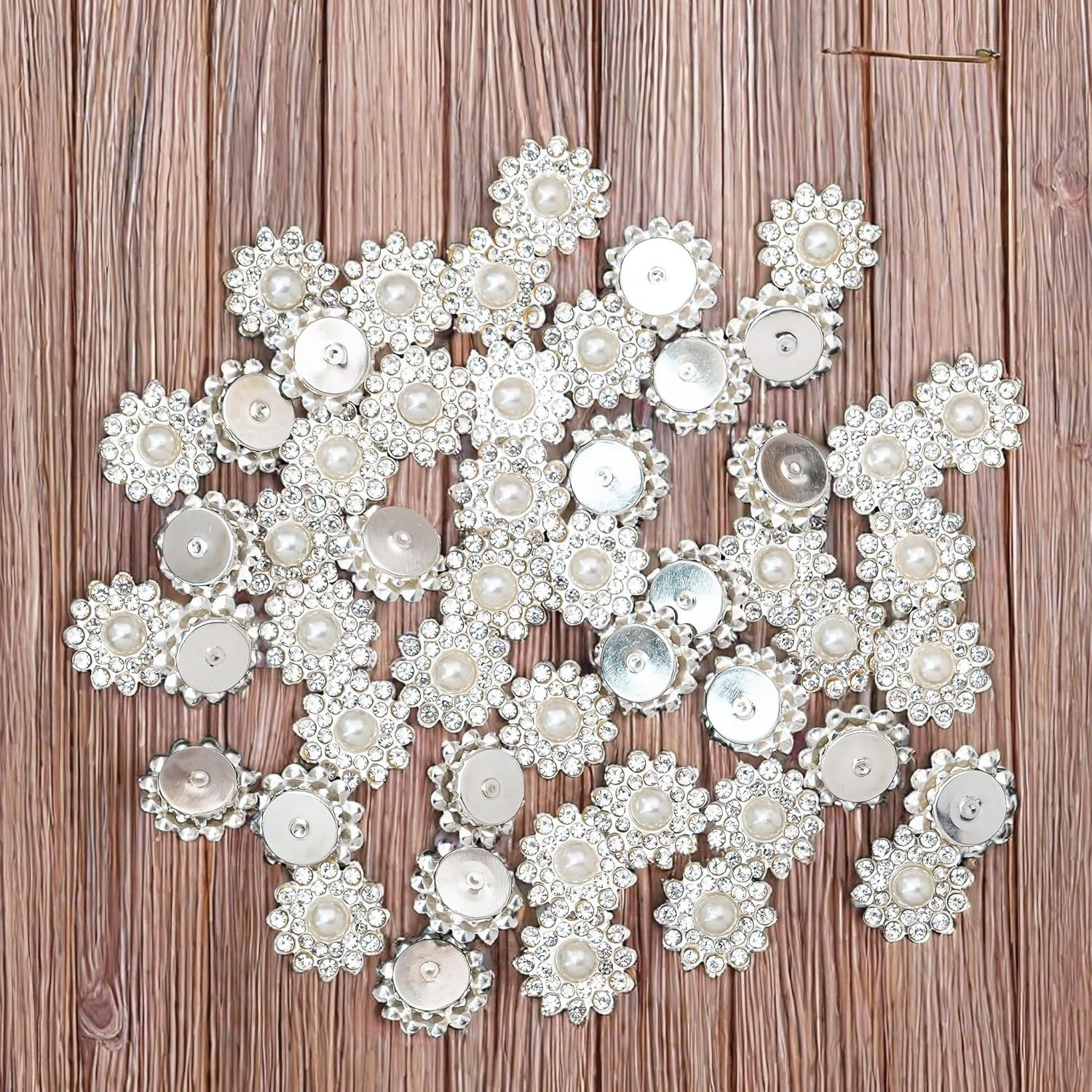 50 Pcs Pearl Rhinestone Crystal Embellishments Decoration Brooch Flatback DIY Cr