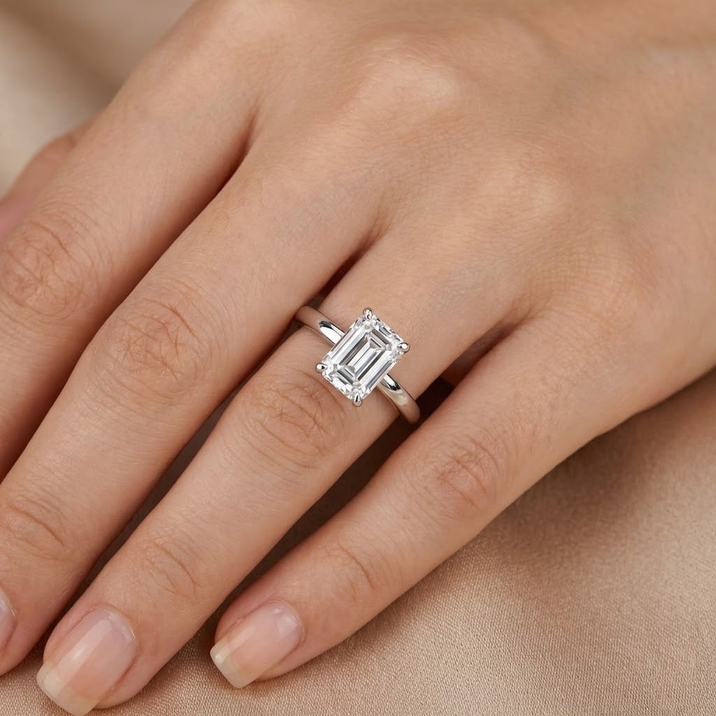 Solitaire Engagement Ring Platinum 1.14 Carat Emerald Lab-Grown Diamond F SI1
