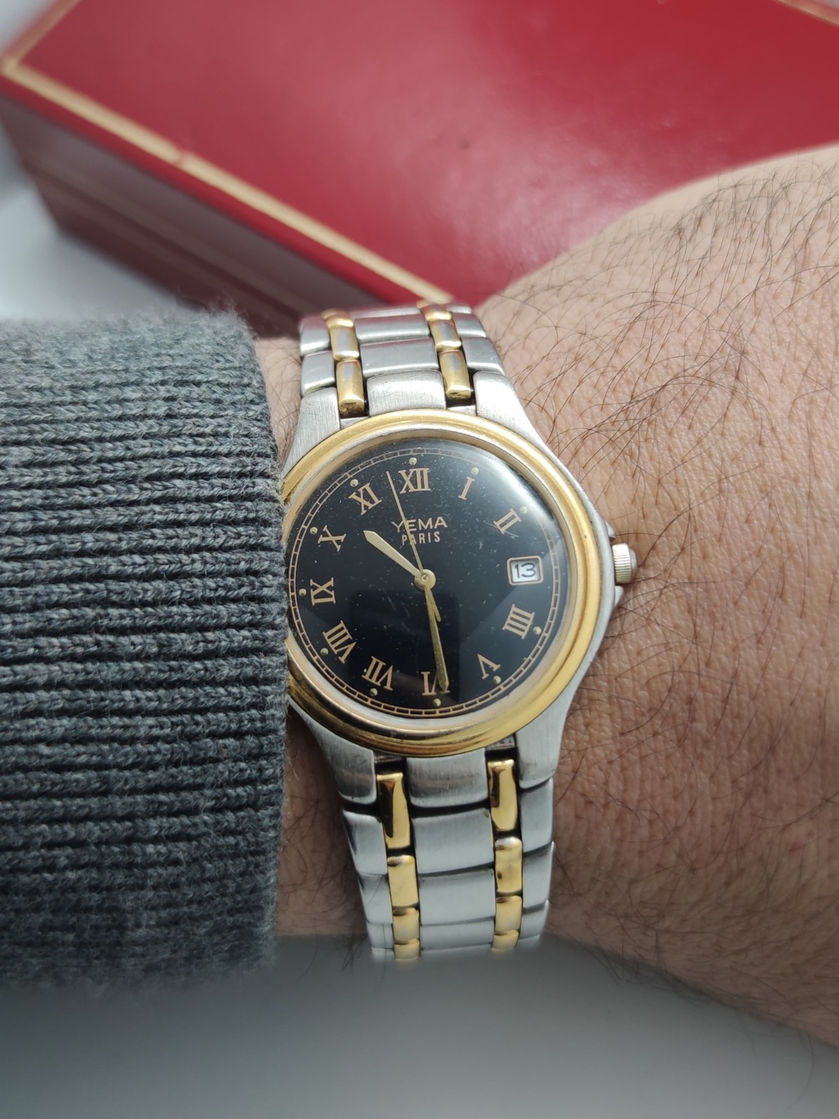 Skin Diver Watch Yema Paris Chiffre Roman Black Dial Quartz 35 Mm France Made