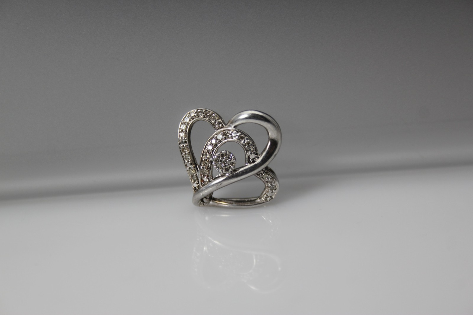 925 Sterling Silver Diamond Double Heart Pendant 3.2 Grams (PEN10252)