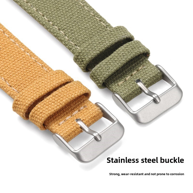 Quick Release Nylon Canvas Leather Watch Band Brushed Pin Buckle Strap Mens 20mm