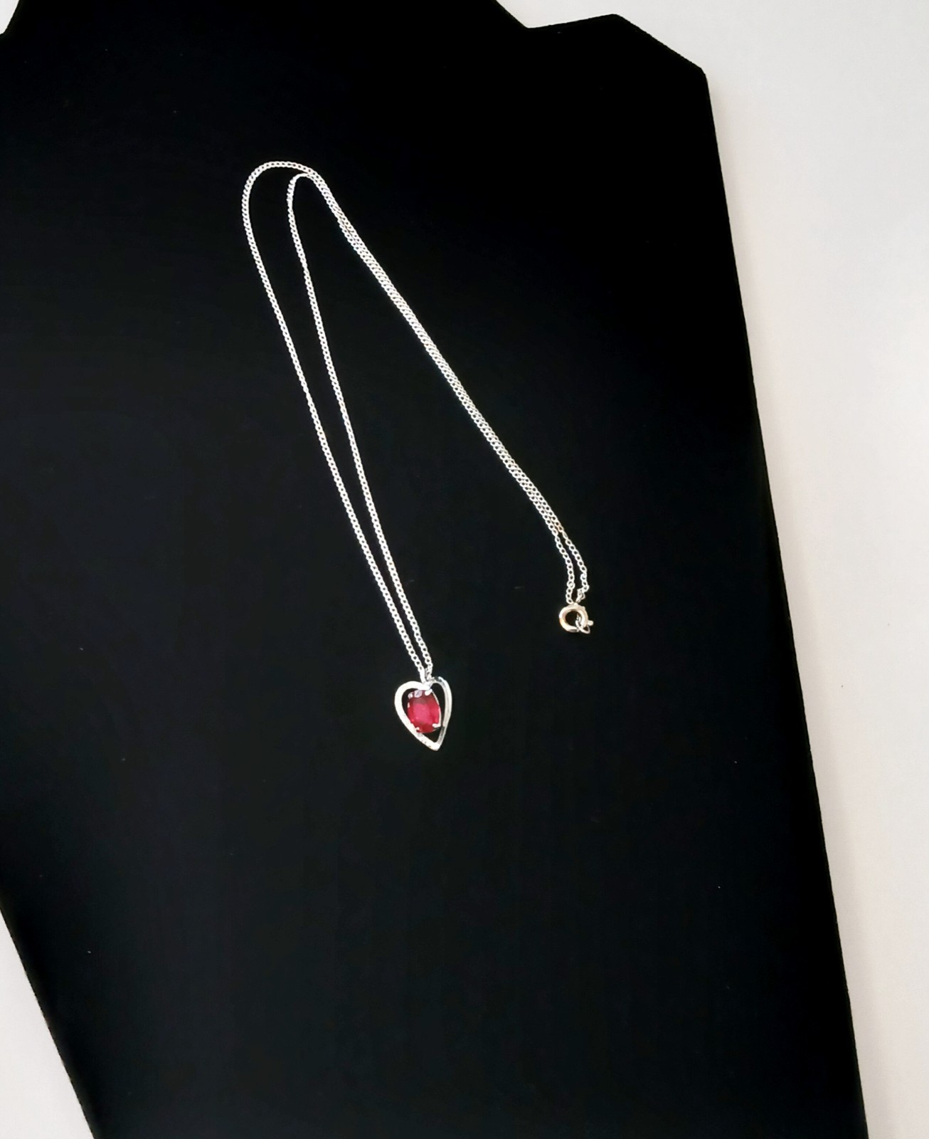 VAN DELL Signed STERLING SILVER Necklace & open-heart Natural Ruby 1.9g 21″🔥