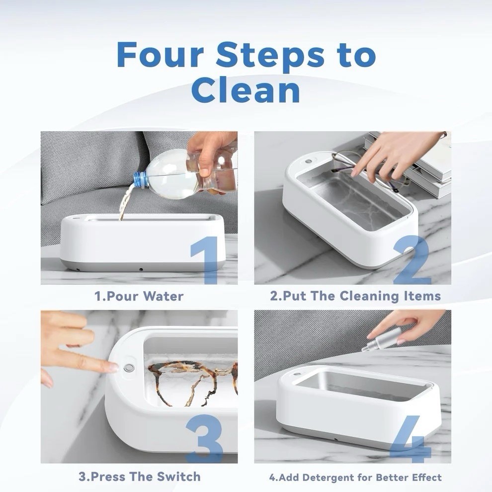 Ultrasonic Jewelry Cleaner Portable Machine for Rings, Watches & Eyeglasses