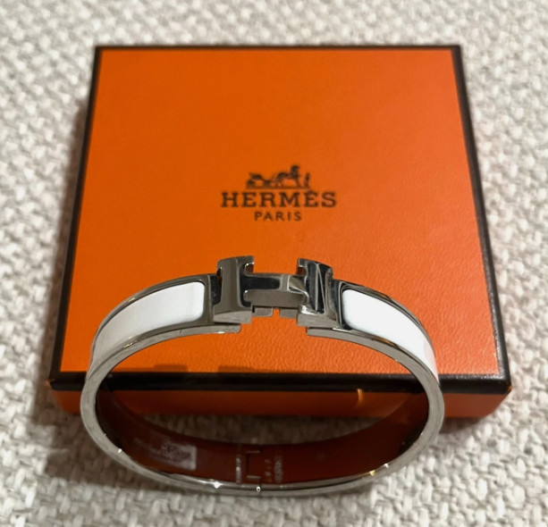 Hermès H Bangle Clic Clac GM ST-0187_Silver x White