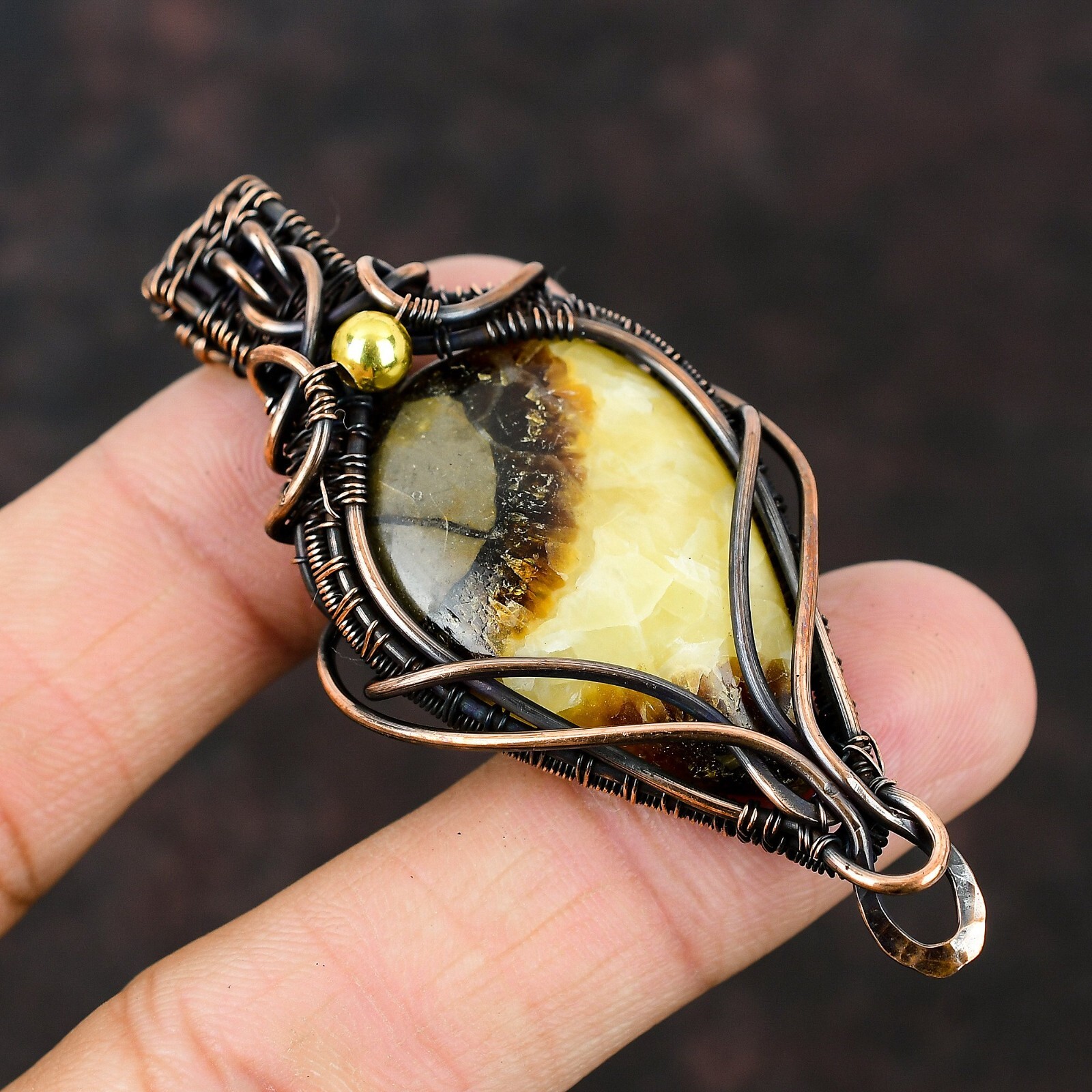 Gift For Women Jewelry Wire Wrapped Pendant Copper Septarian Gemstone 2.83″
