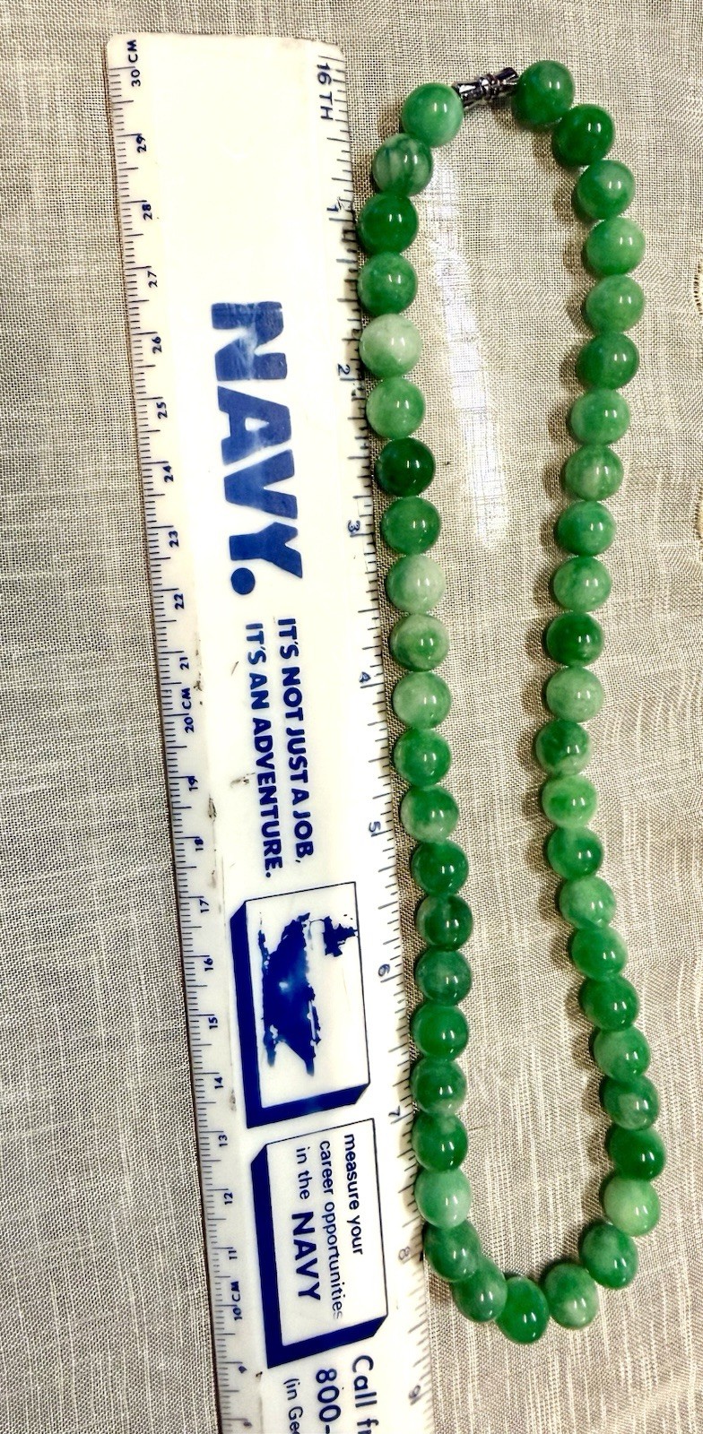 Vintage Green Jadeite Bead Necklace, Presidium Tested, Approx. 18 Inches