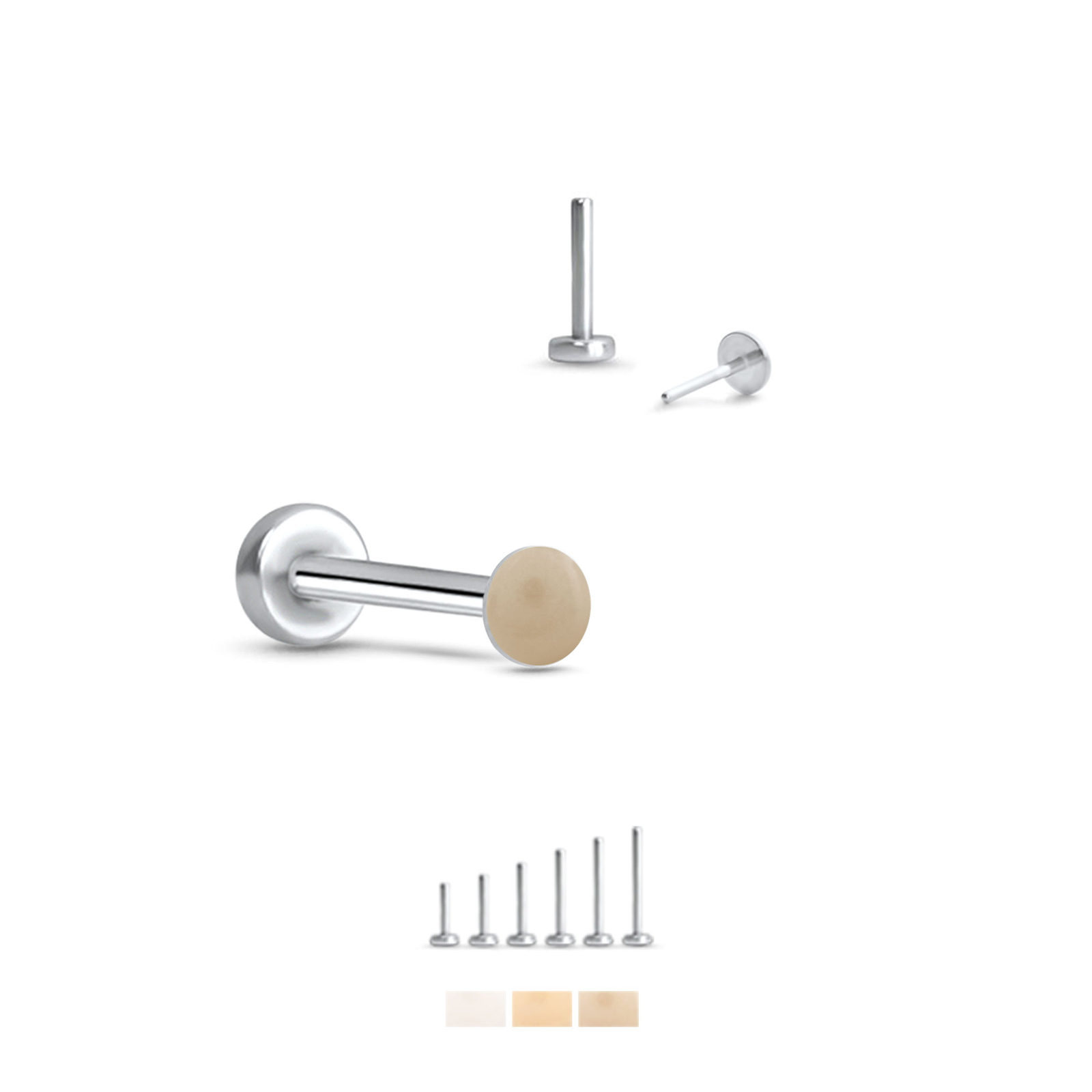 Threadless Labret Push Pin Nose Ring Monroe Stud 1.5mm 2mm Skin Tone 16G 18G 20G
