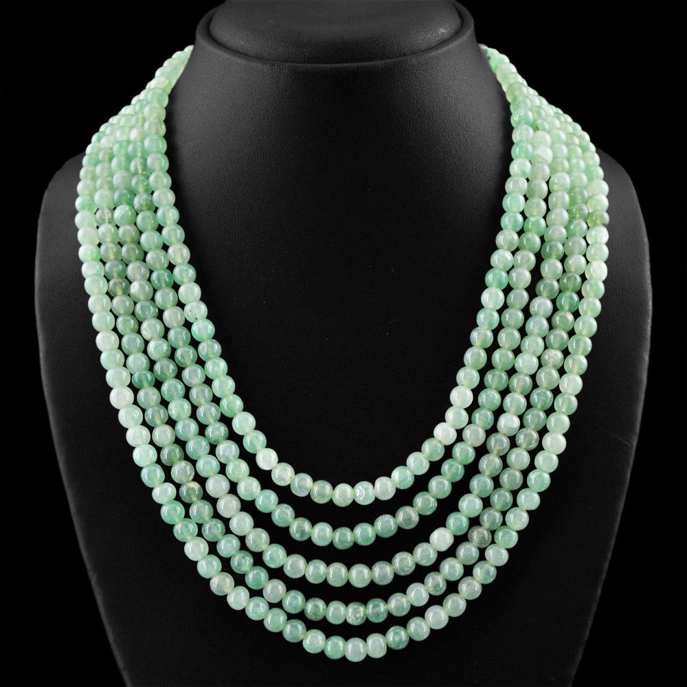 719.50 CTS NATURAL 5 LINE GREEN AQUAMARINE UNTREATED ROUND BEADS NECKLACE (DG)