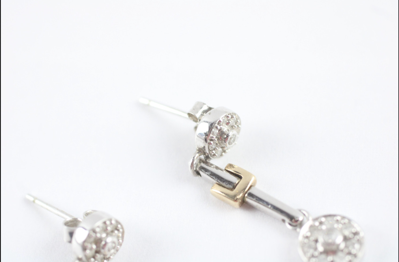 9k Two-Tone Gold Diamond Drop Earrings Approx. 0.56ct Total 3.7g 28mm Vintage