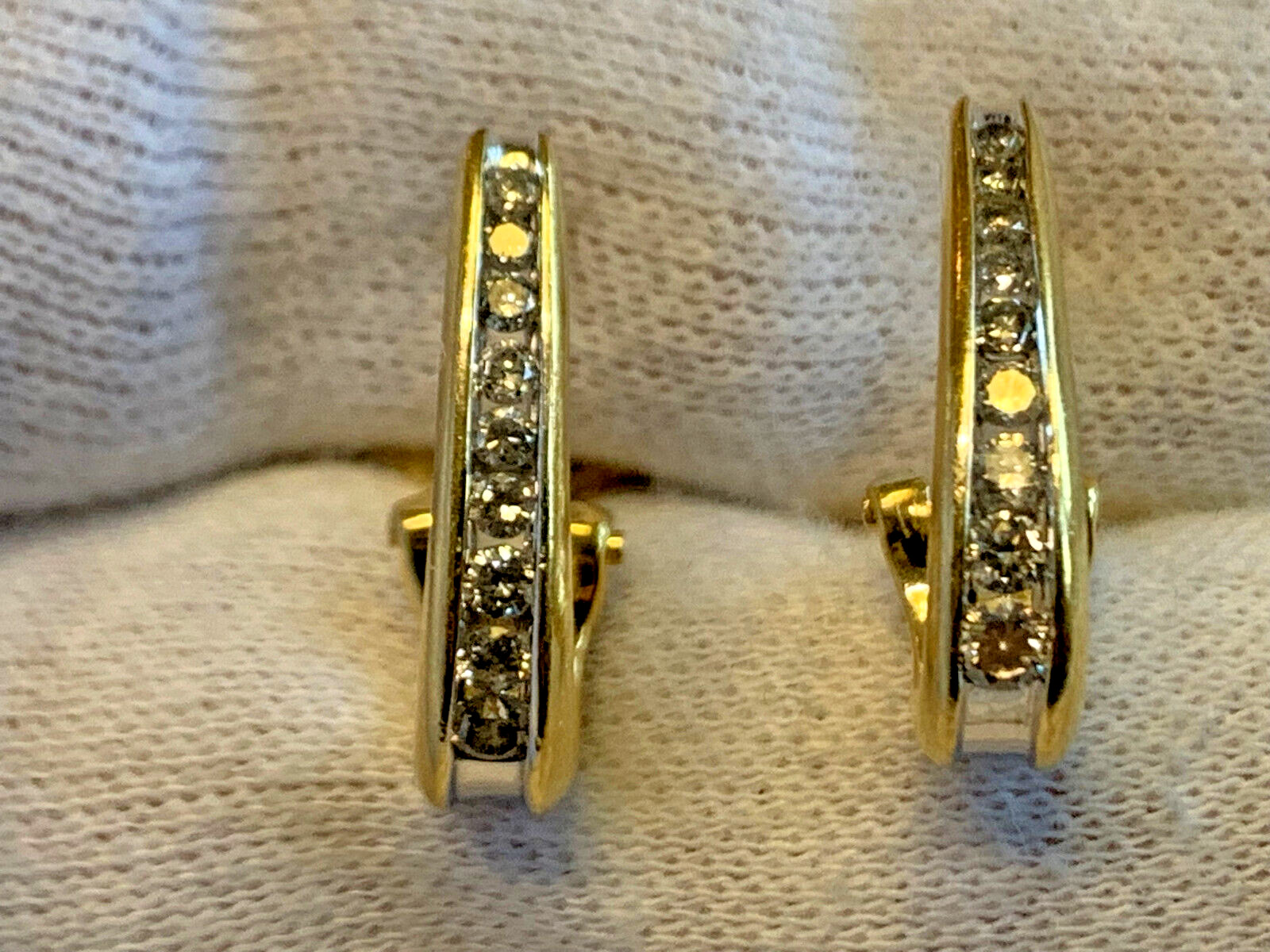 14K Yellow Gold Diamond Earrings 4.82g Fine Jewelry Half Hoop Omega Backs *READ*