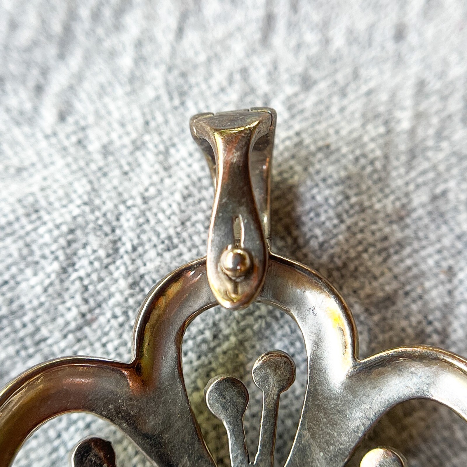 925 Sterling Silver Marcasite Oval Cabochon Flower Pendant Art Nouveau 2 inches