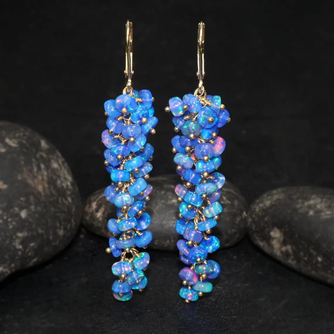 Mix Ethiopian opal gemstones 18k gold handmade earrings jewelry to Gift her b5