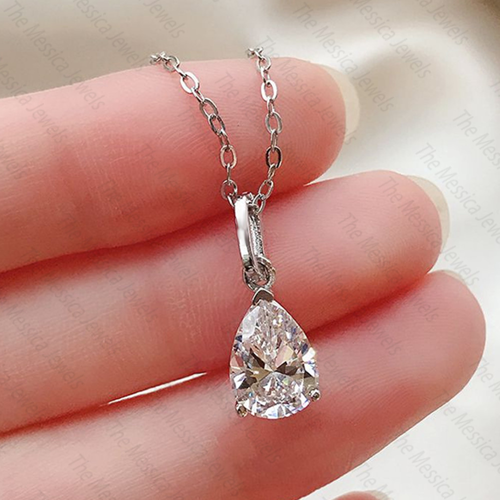 3.20 Ct Pear Moissanite Solitaire Pendant Without Necklace 14k White Gold Plated