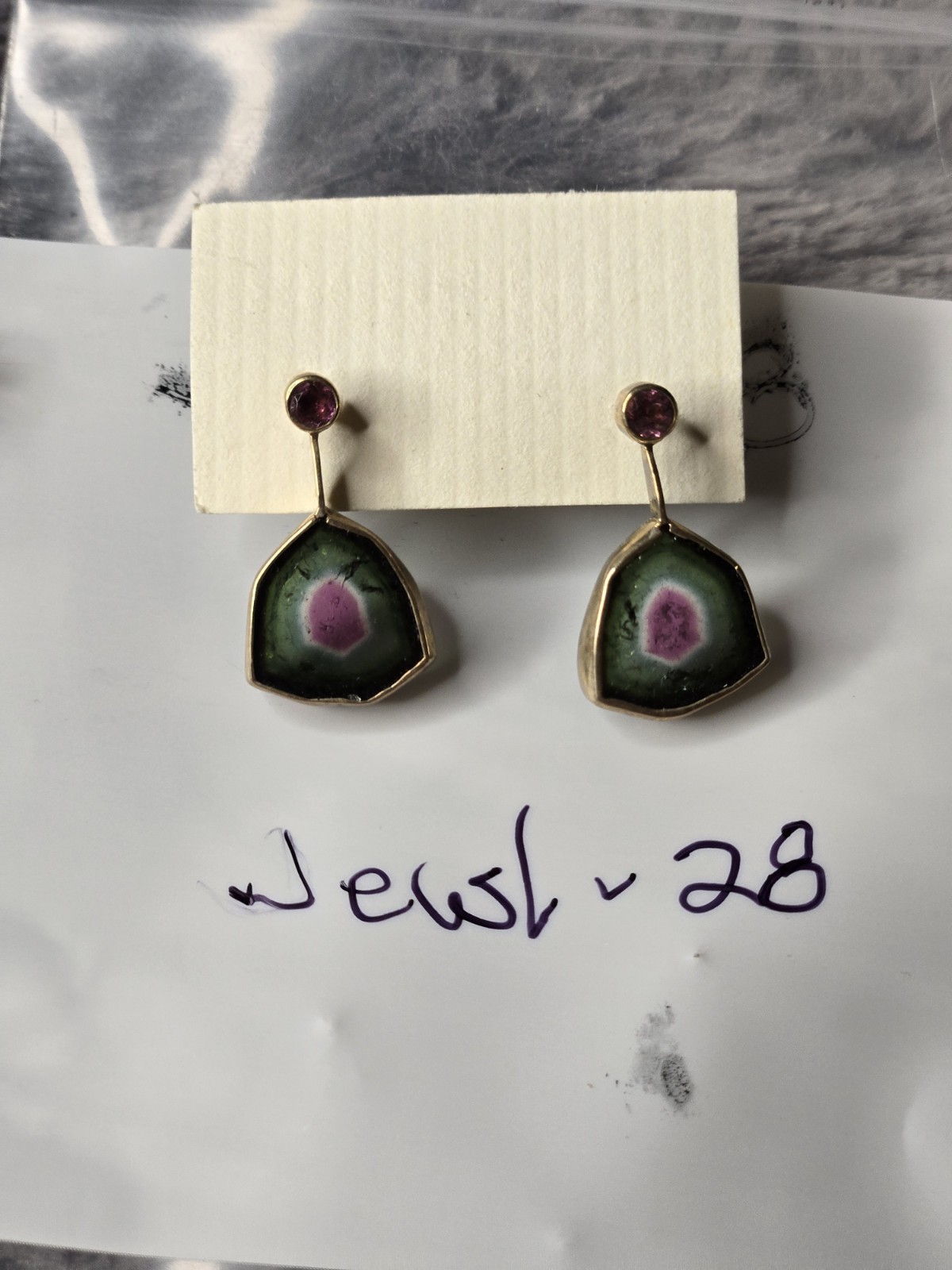 Pink&green Watermelon Tourmaline Stud Earings Ref#jewl-28