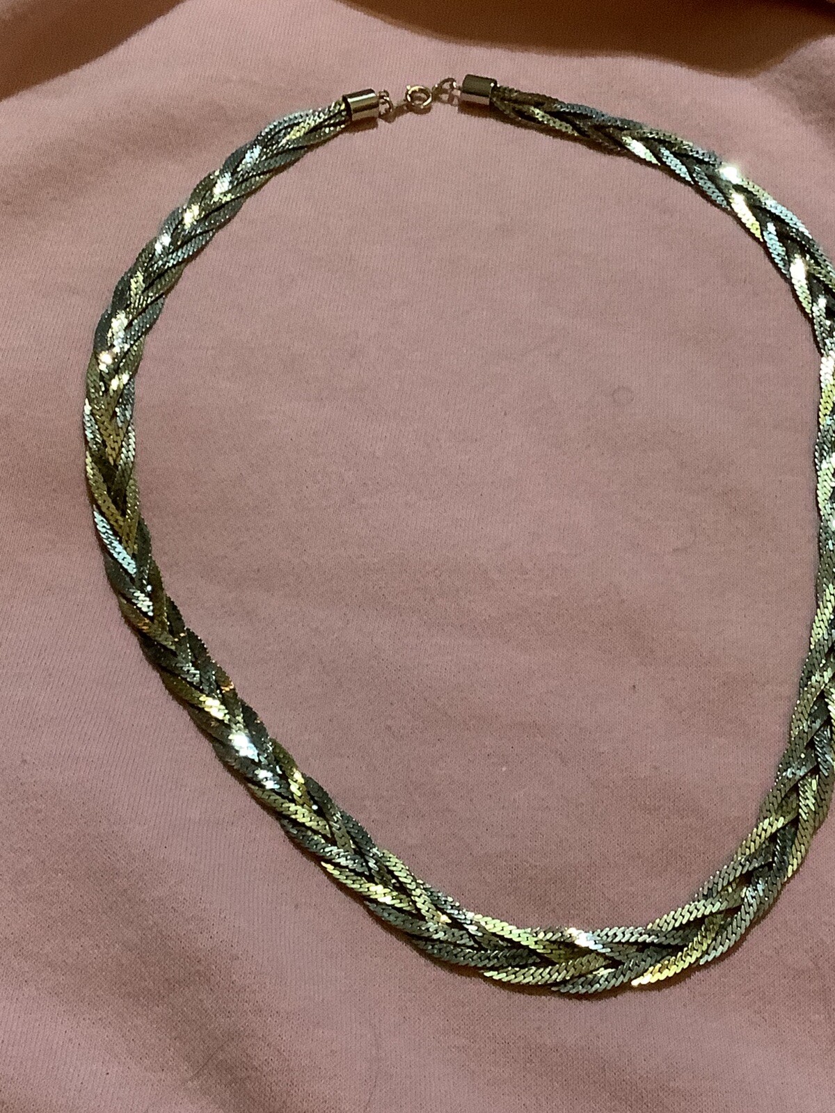 VTG SIGNED KOREA 24″ Copper/ Gold/Silver Tri-Color Braided~ Beautiful
