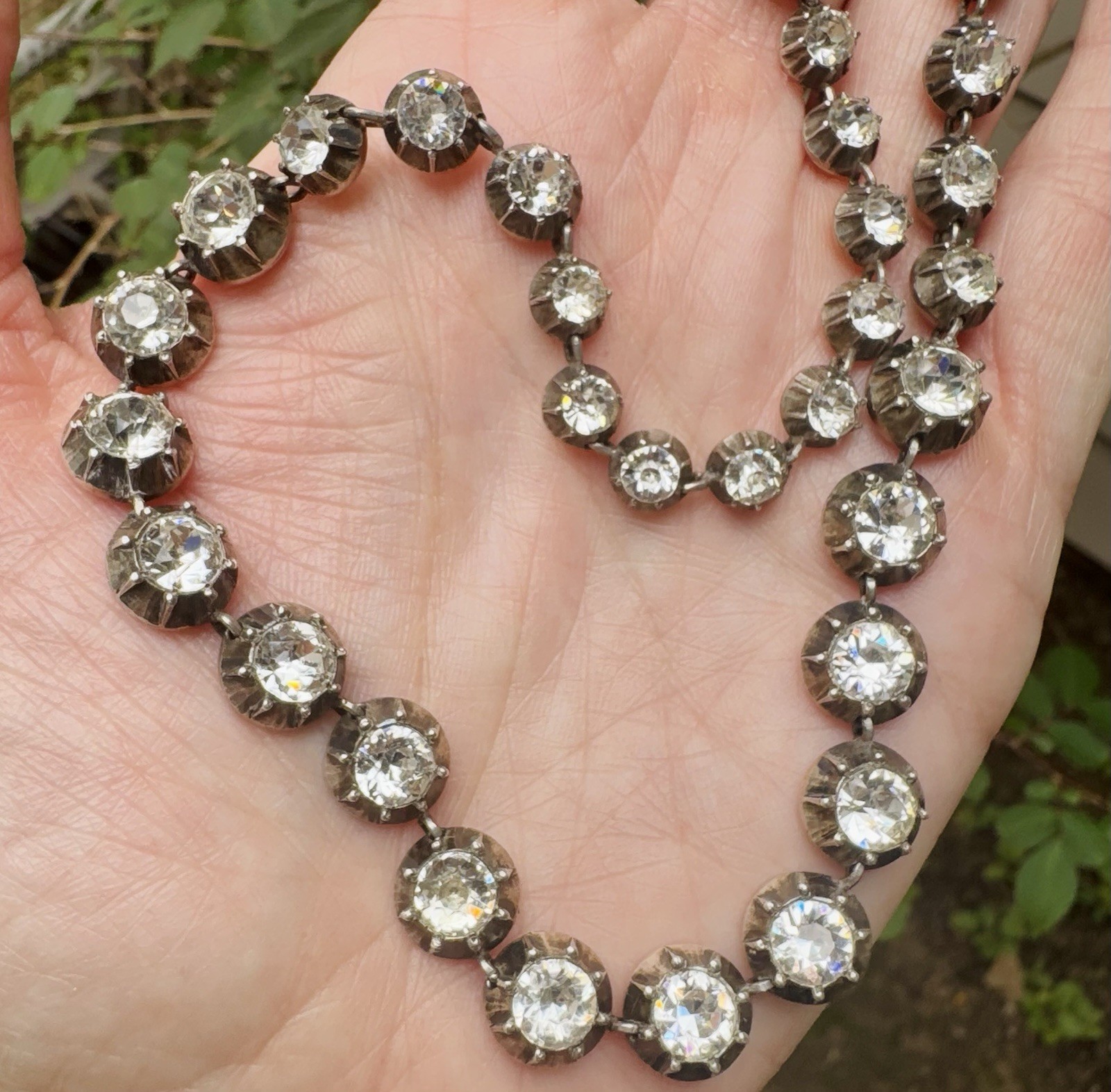 Antique Georgian Silver Paste Rivière Collar Necklace 15” Estate Rare Pre 1837