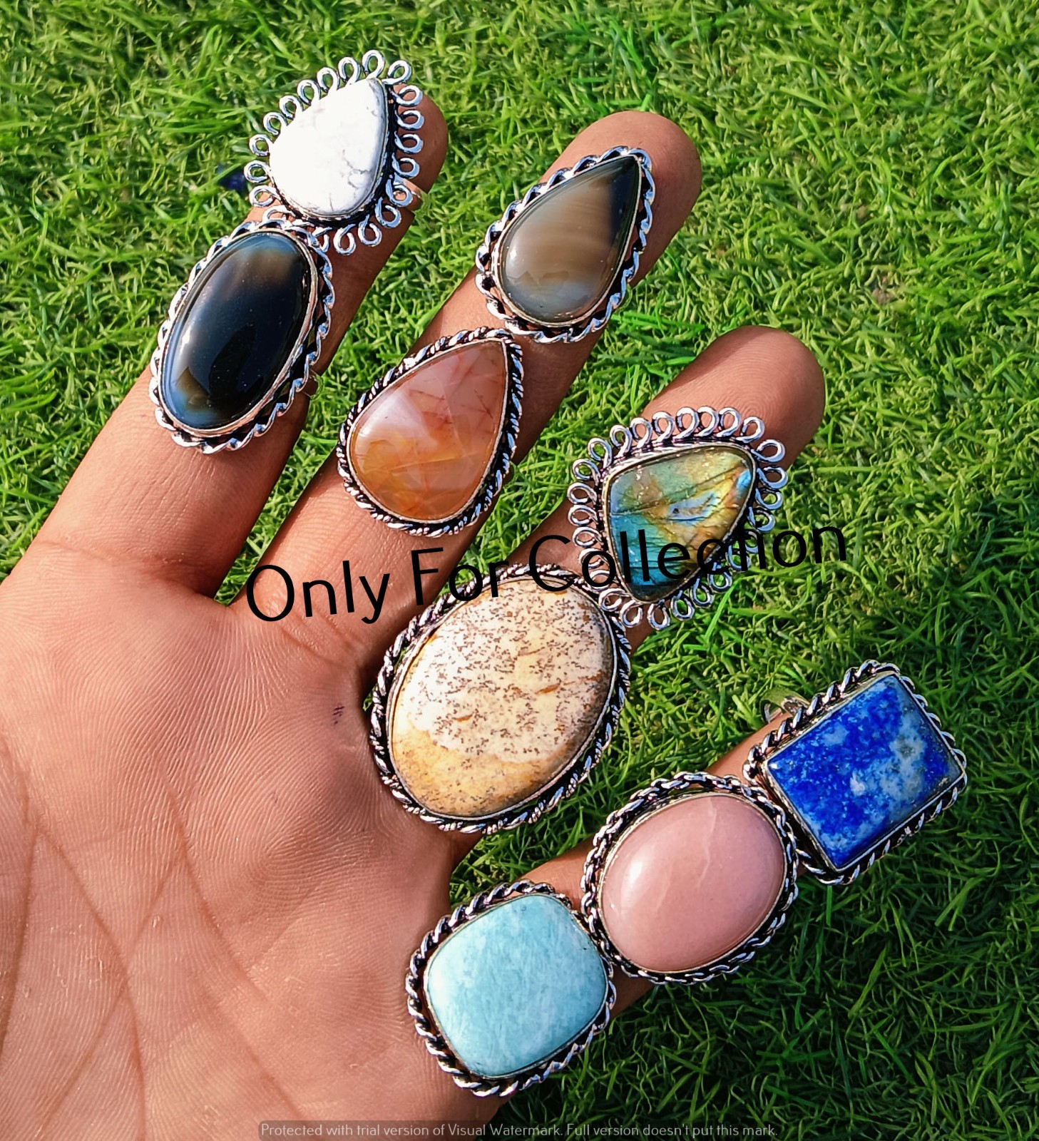 925 Sterling Silver Plated Lapis Lazuli & Mix Gemstone Rings Lot Antique Jewelry