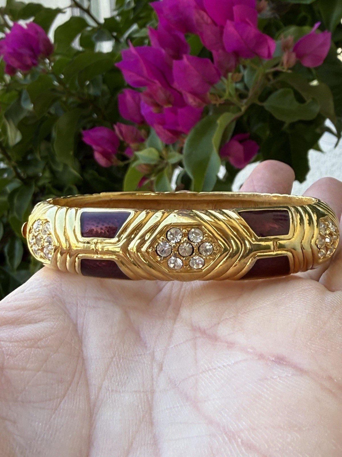 Joan Rivers Red Purple Metallic Rhinestone Gold-Plated Hinged Bracelet