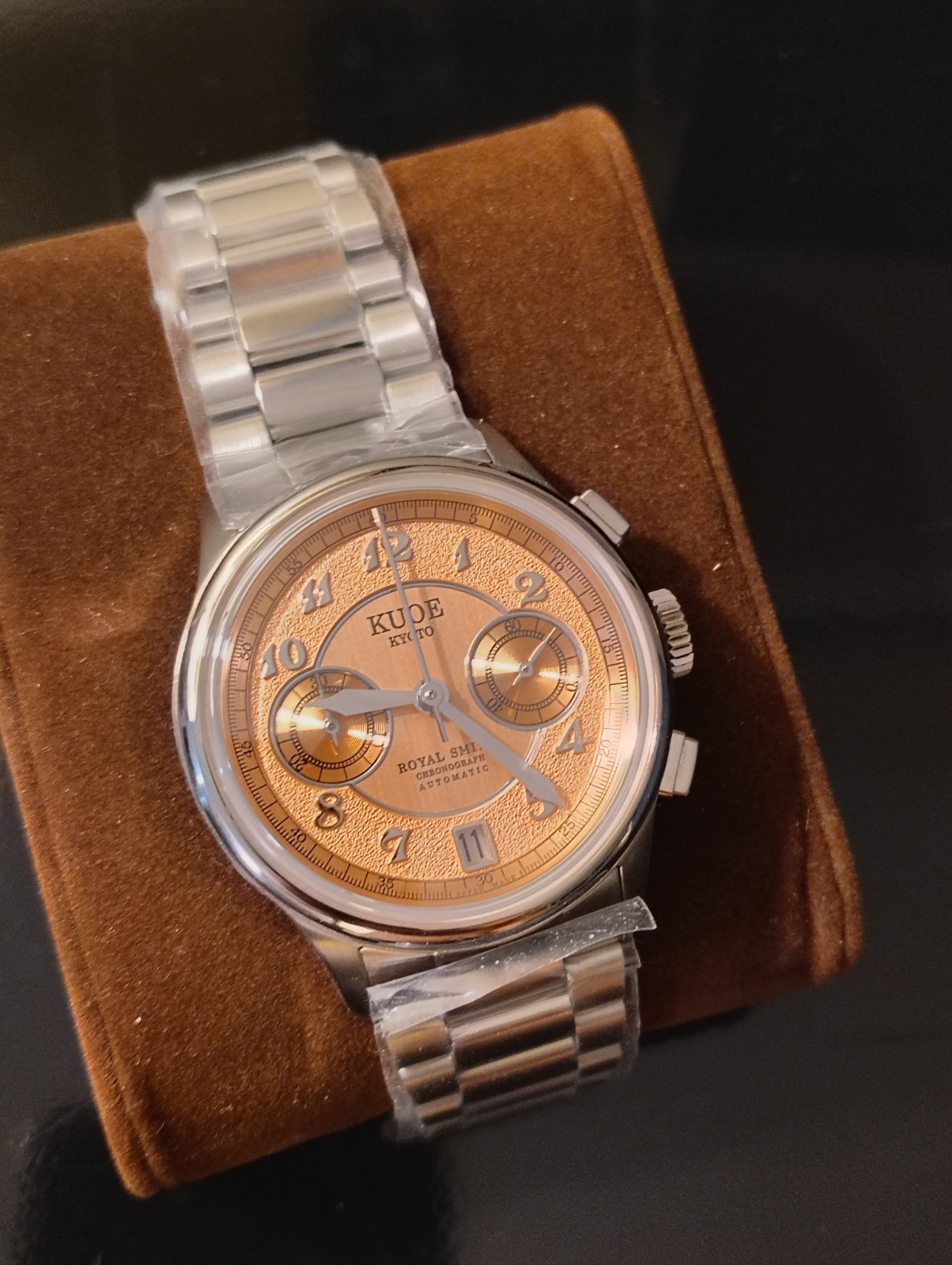 KUOE Kyoto ROYAL SMITH 90-012 Automatic Chronograph Salmon Pink Dial from JAPAN