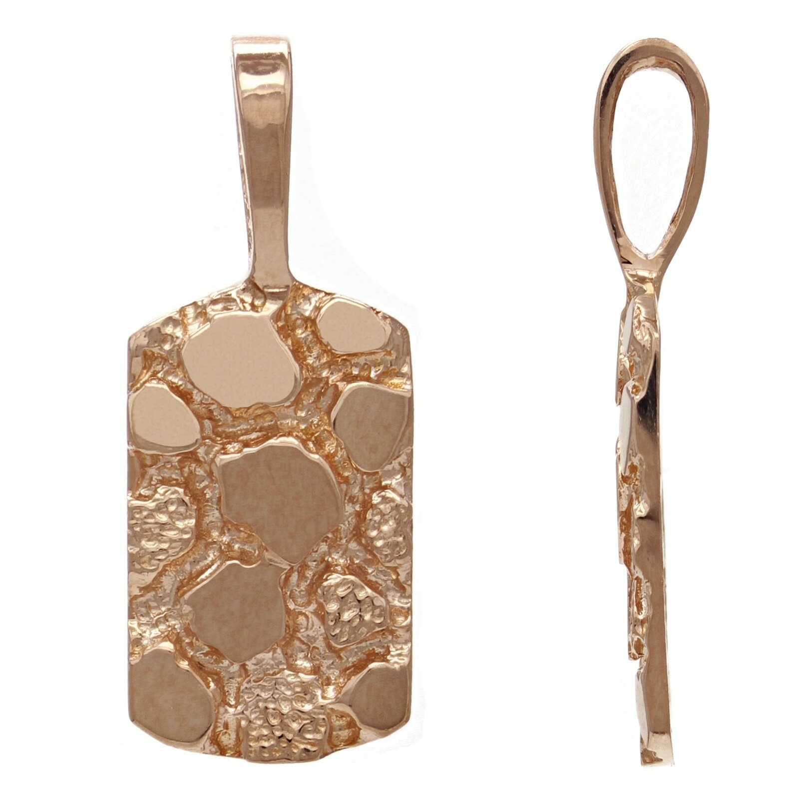 10k Rose Gold Rectangle Nugget Charm Pendant 24.8mm x 9.7mm 2 grams