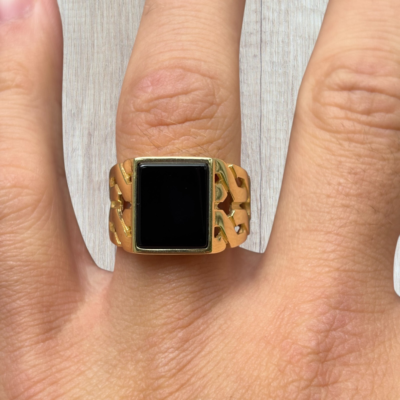 Natural Black Onyx Rectangular Gemstone – Solid 925 Silver or 14k Yellow Gold