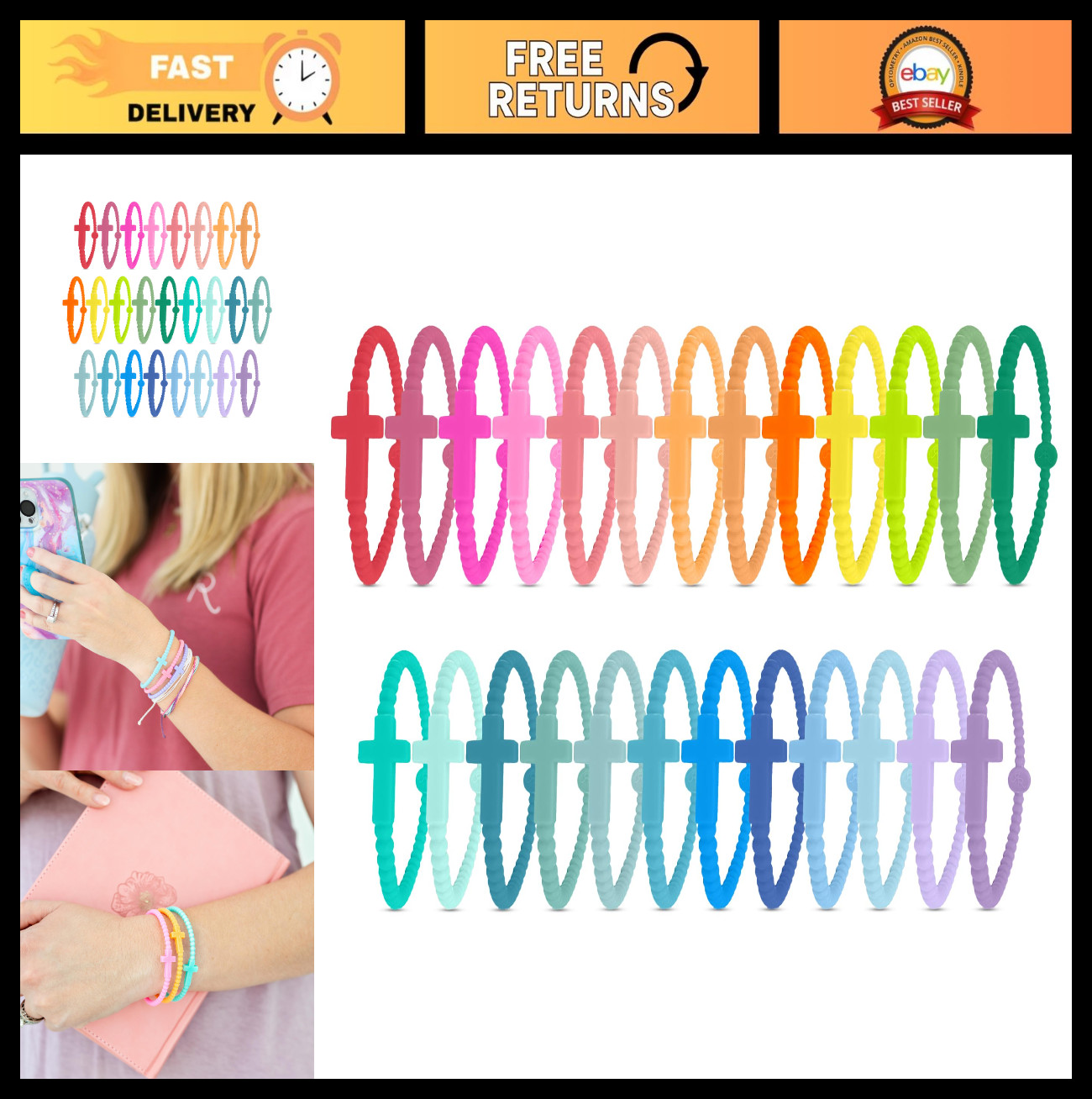 Silicone Jesus Cross Bracelets – Faith-Inspired Stretch Wristbands for Kids & Ad