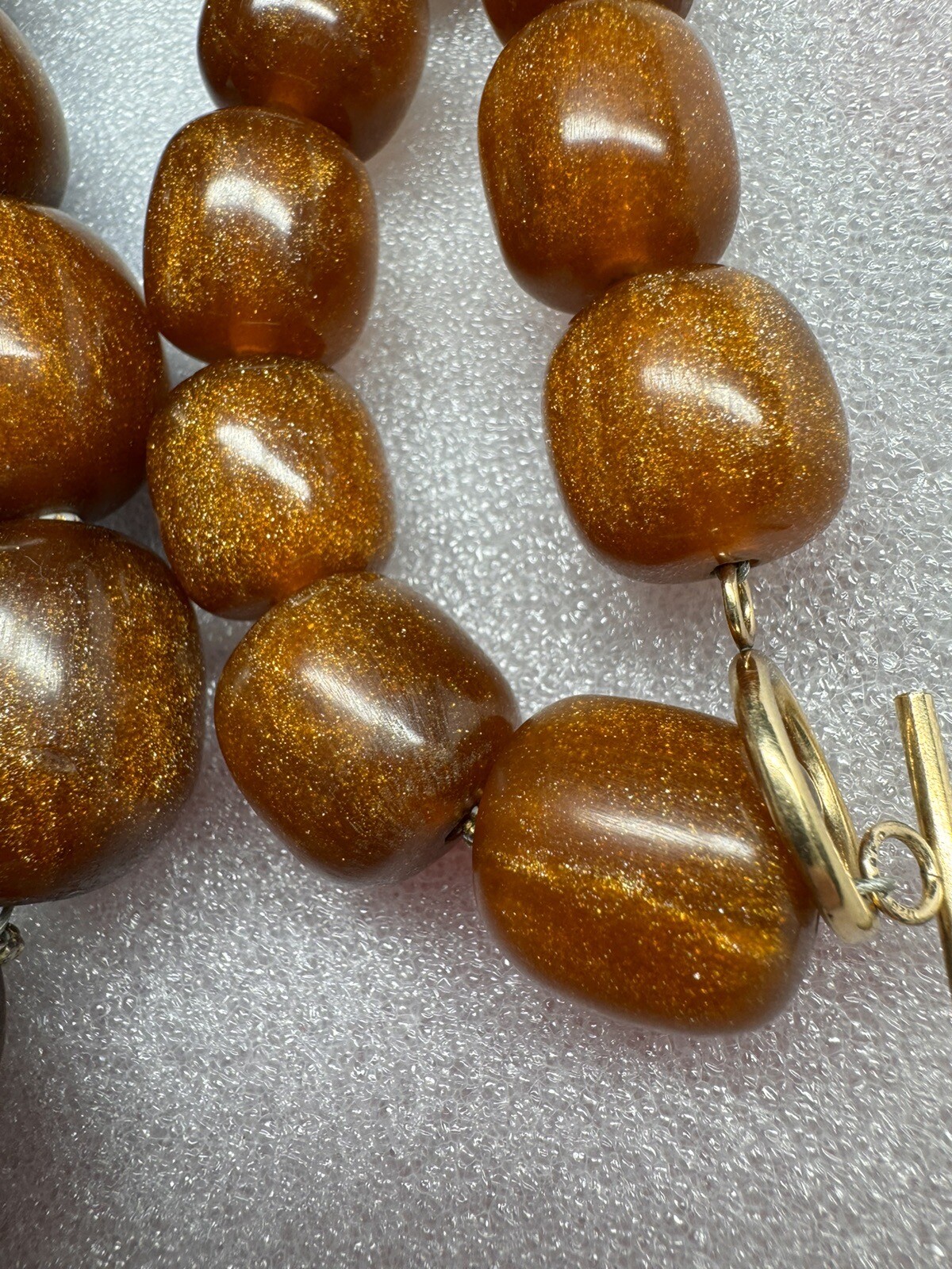 Rare Vintage Heavy Sparkling Coffee Brown Beaded Lucite Plastic Necklace G2U