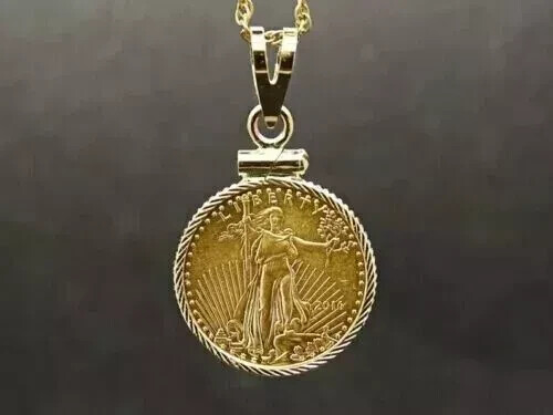 American Eagle Coin Liberty Pendant 18 Free Chain 14k Yellow Gold Plated Silver