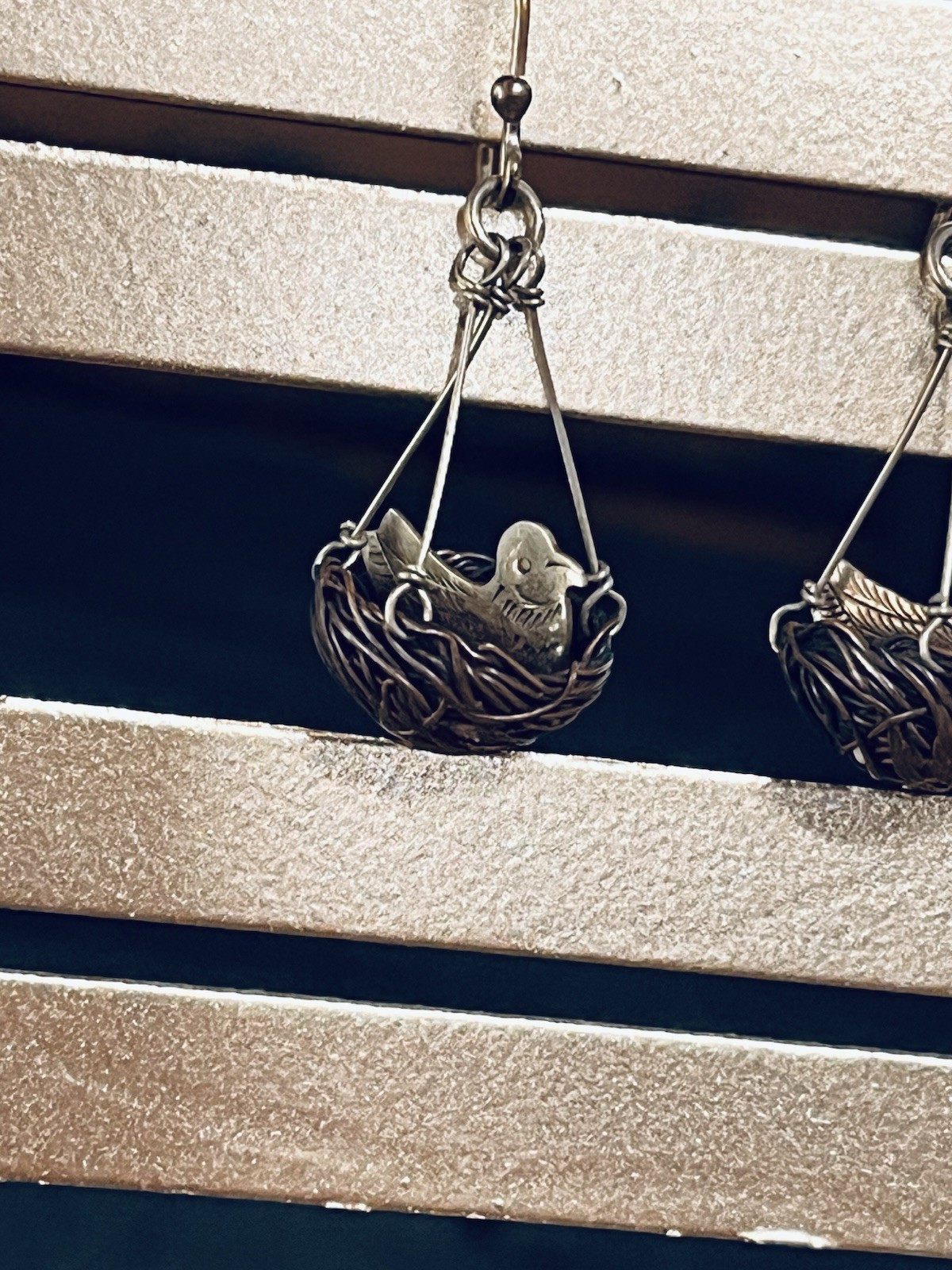 Artisan Bird Nest Dangle Earrings Sterling Silver Copper Mixed Metal Nepal