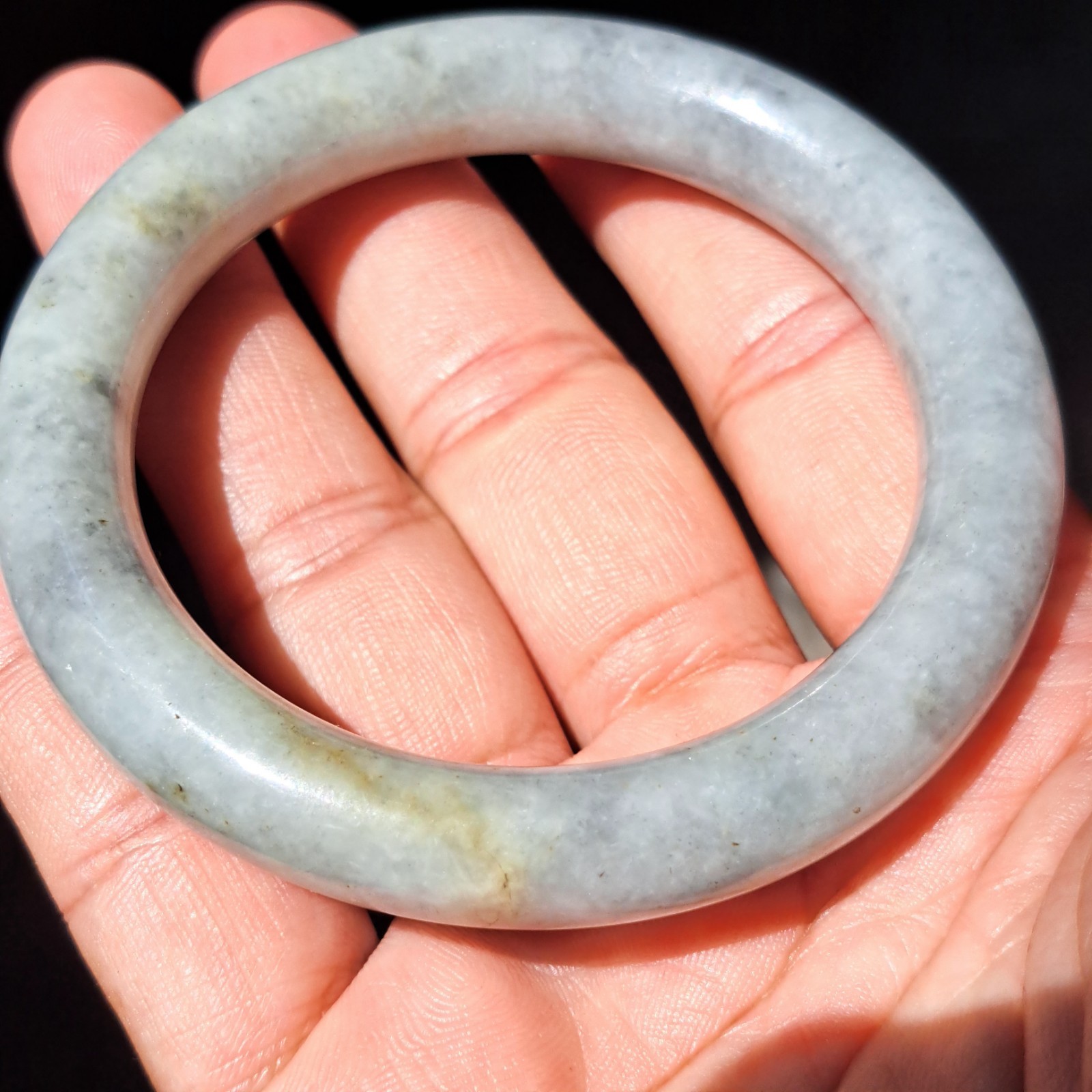 Natural Burmese Jadeite Bangle Handcrafted Gray Yellow Moss Black 58mm BG14A