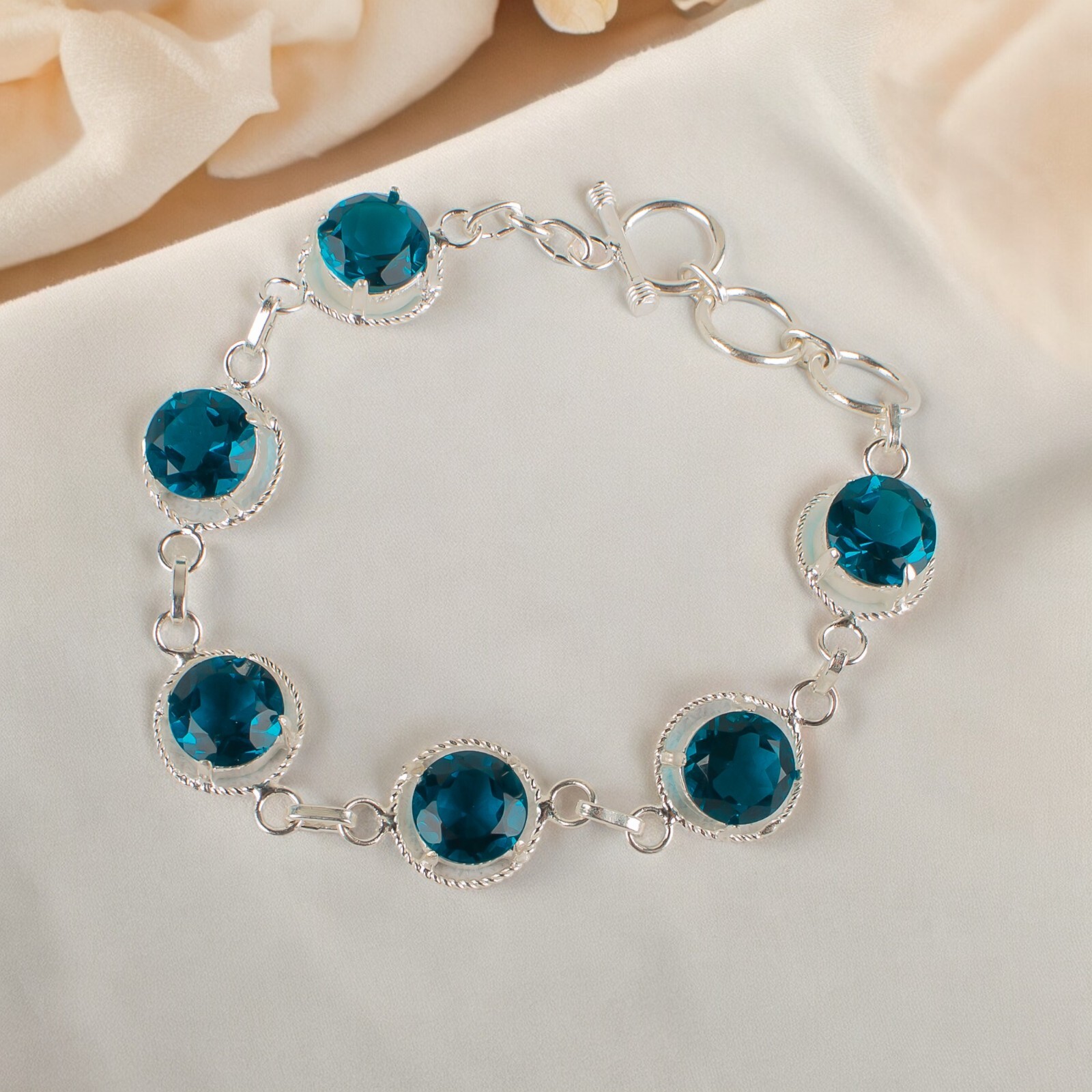 925 Silver Apatite Gemstone Jewelry Handmade Chain Bracelet 7.8″ For Girlfriend