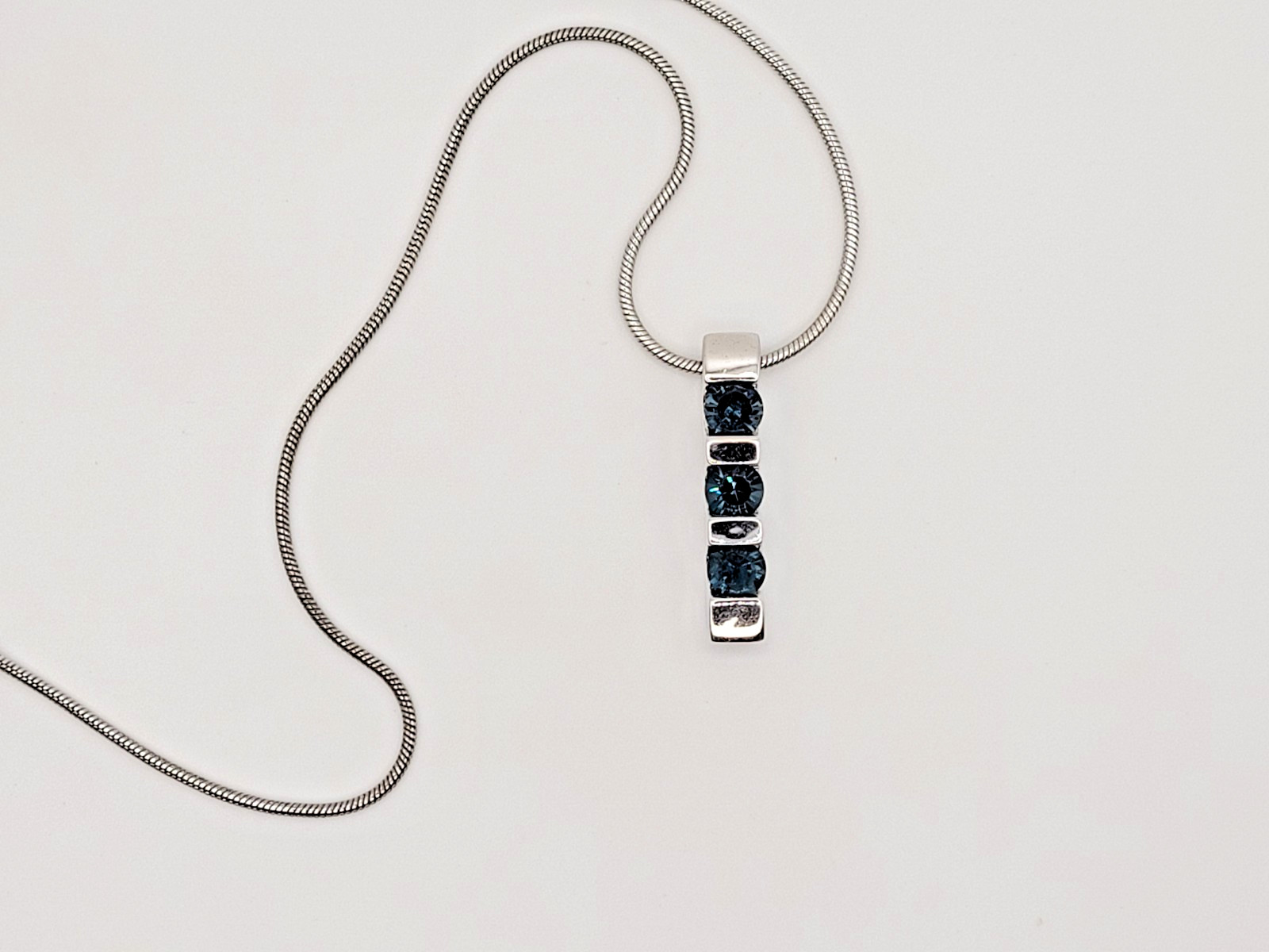 3 Bar Necklace Faux Sapphire Blue Silvertone Setting 16″ to 18″ Y2K