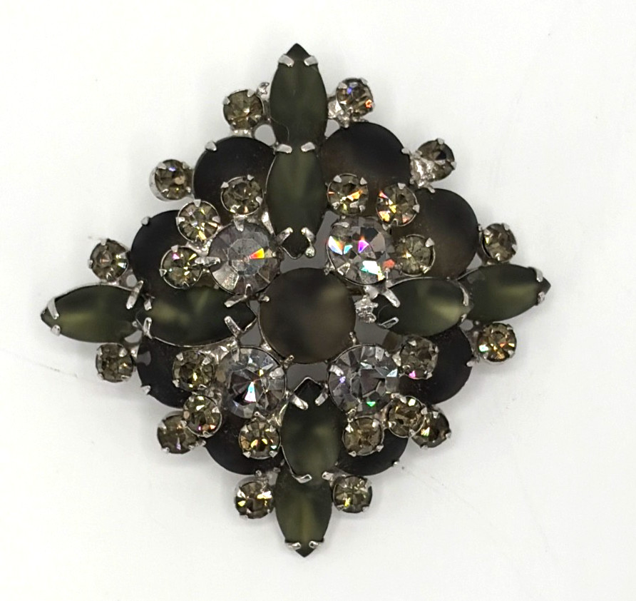 JULIANA Frosted Olive Green Navettes Set Bracelet Brooch Earring Ref# 1372, 6420