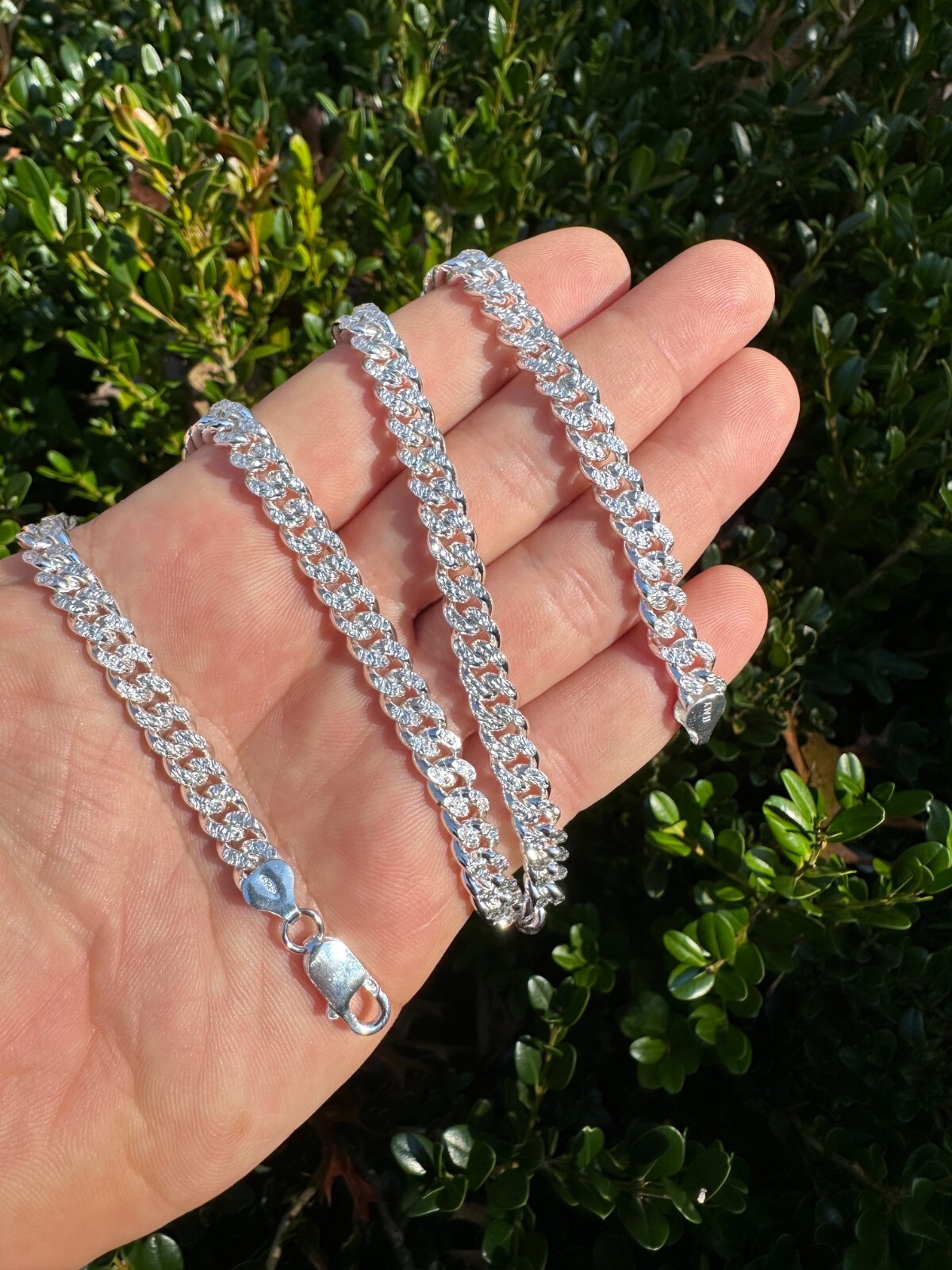 Miami Cuban Chain Diamond Cut Real 925 Sterling Silver Bracelet Necklace 3-7mm