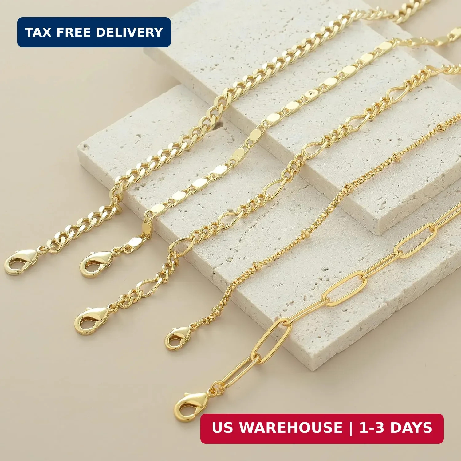 Ankle Bracelets for Women Waterproof, 14k Gold Plated Jewelry Set Layered Cuban