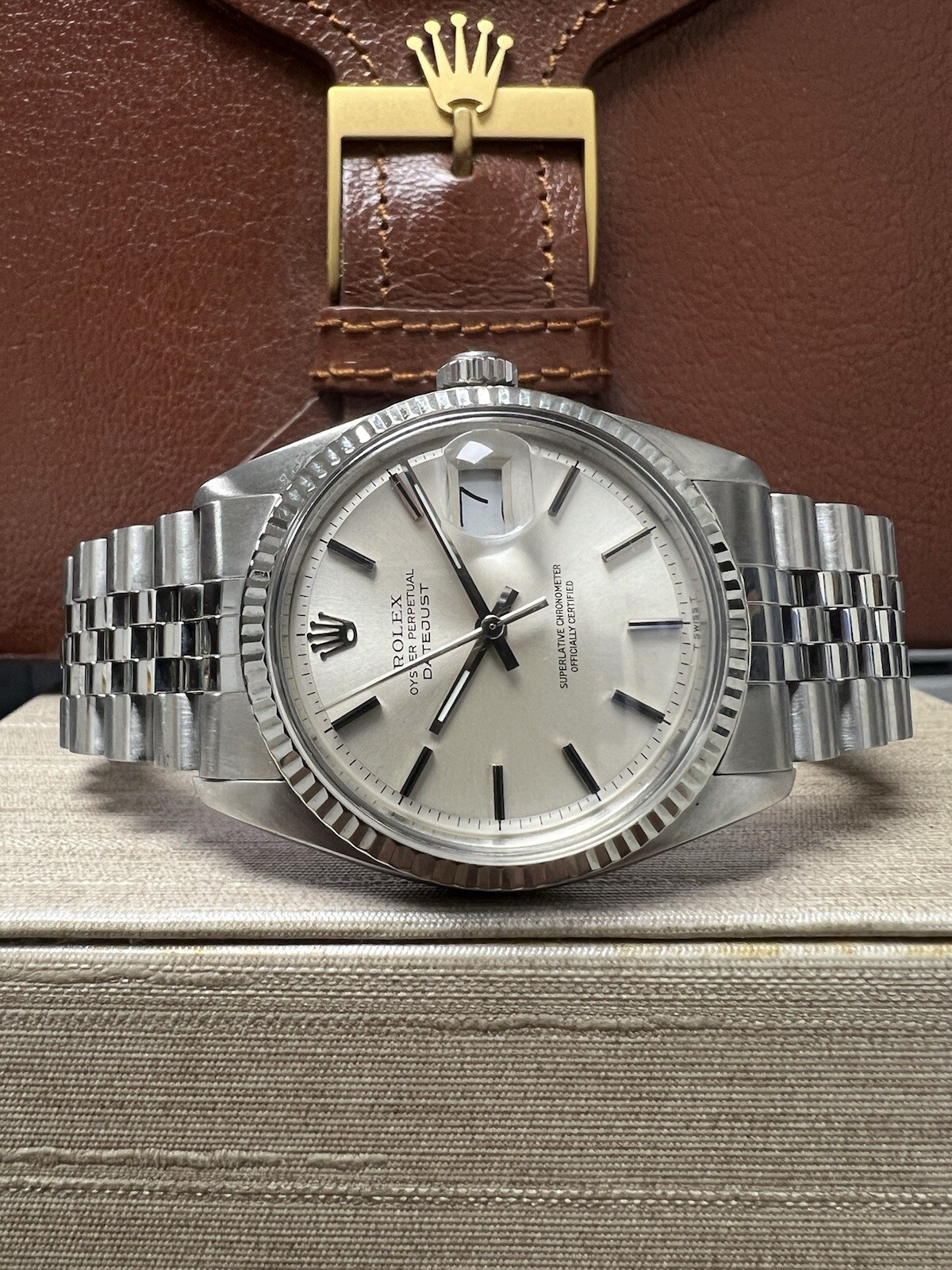 Mens Rolex Datejust White Gold Stainless Silver Dial 36mm Watch 1601