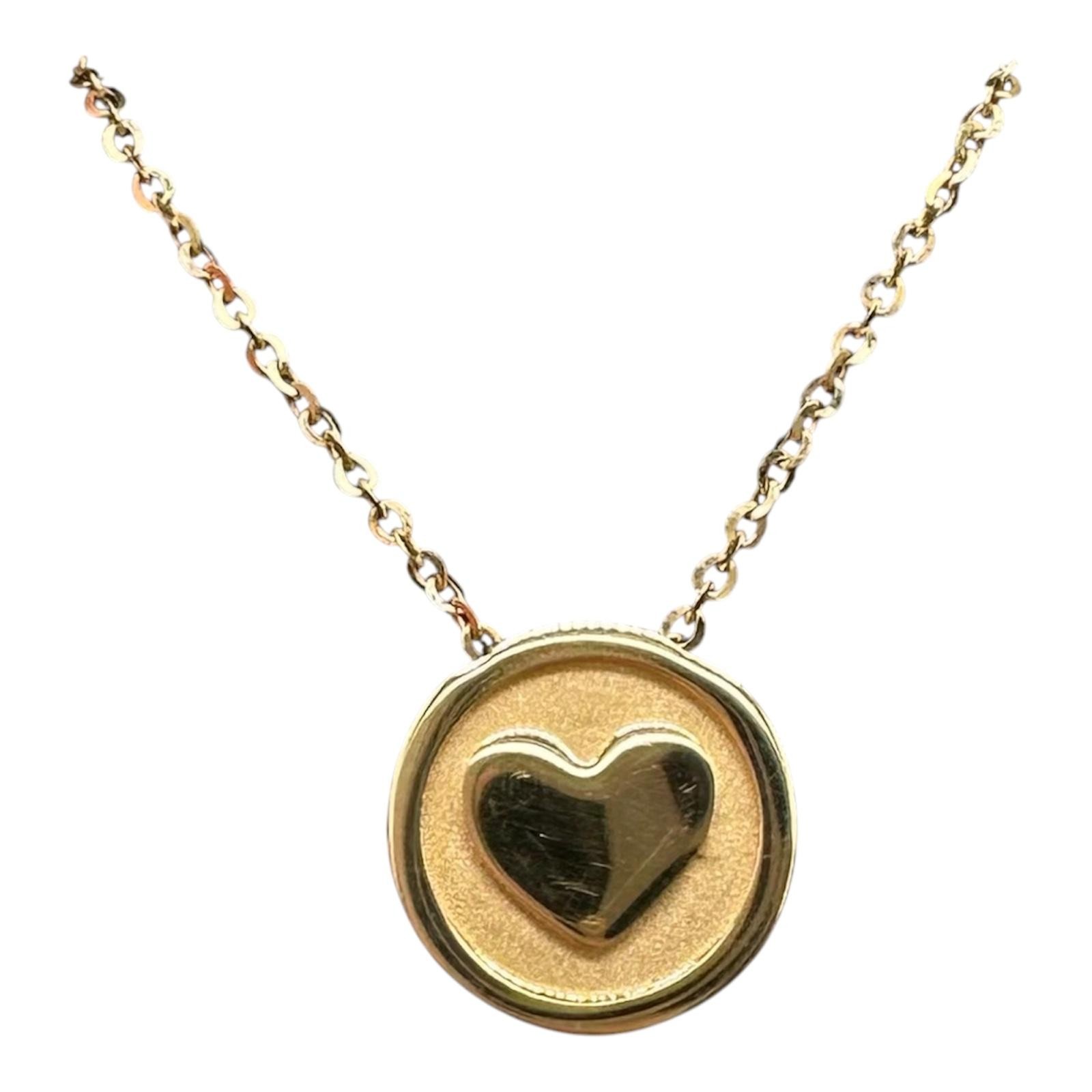 Heart Disc Necklace 14kt Yellow Gold Adjustable 17 18in New