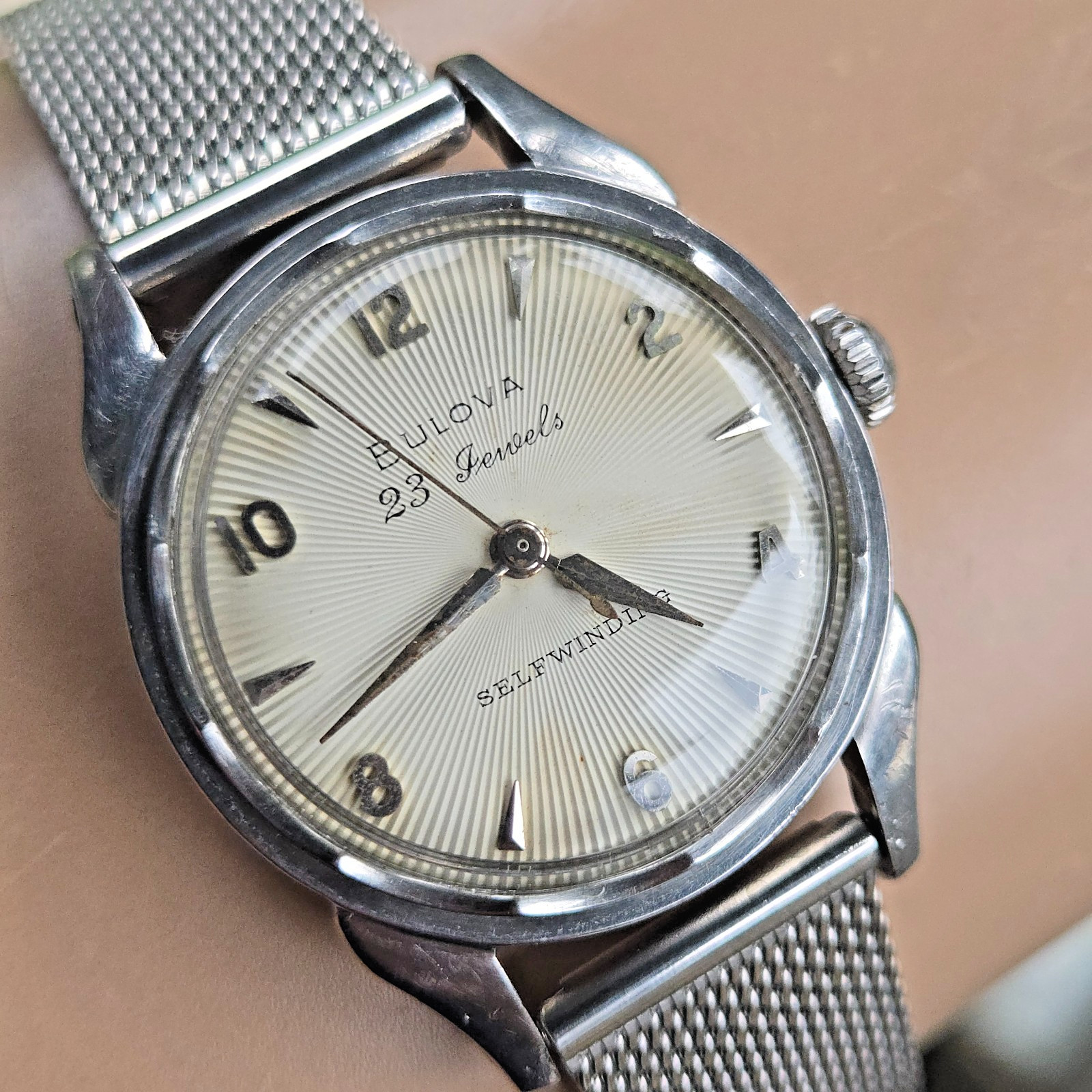Vintage Bulova 23 “A” Men’s automatic watch sunburst dial 10BPAC USA 1959