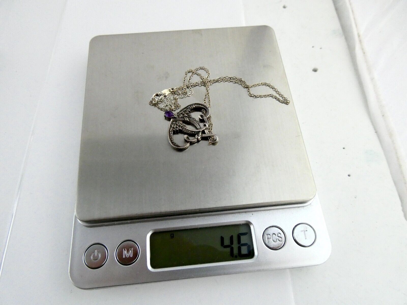 Franklin Mint Sterling Silver Amethyst Pendant Necklace 925 1983 FM 18 Inches