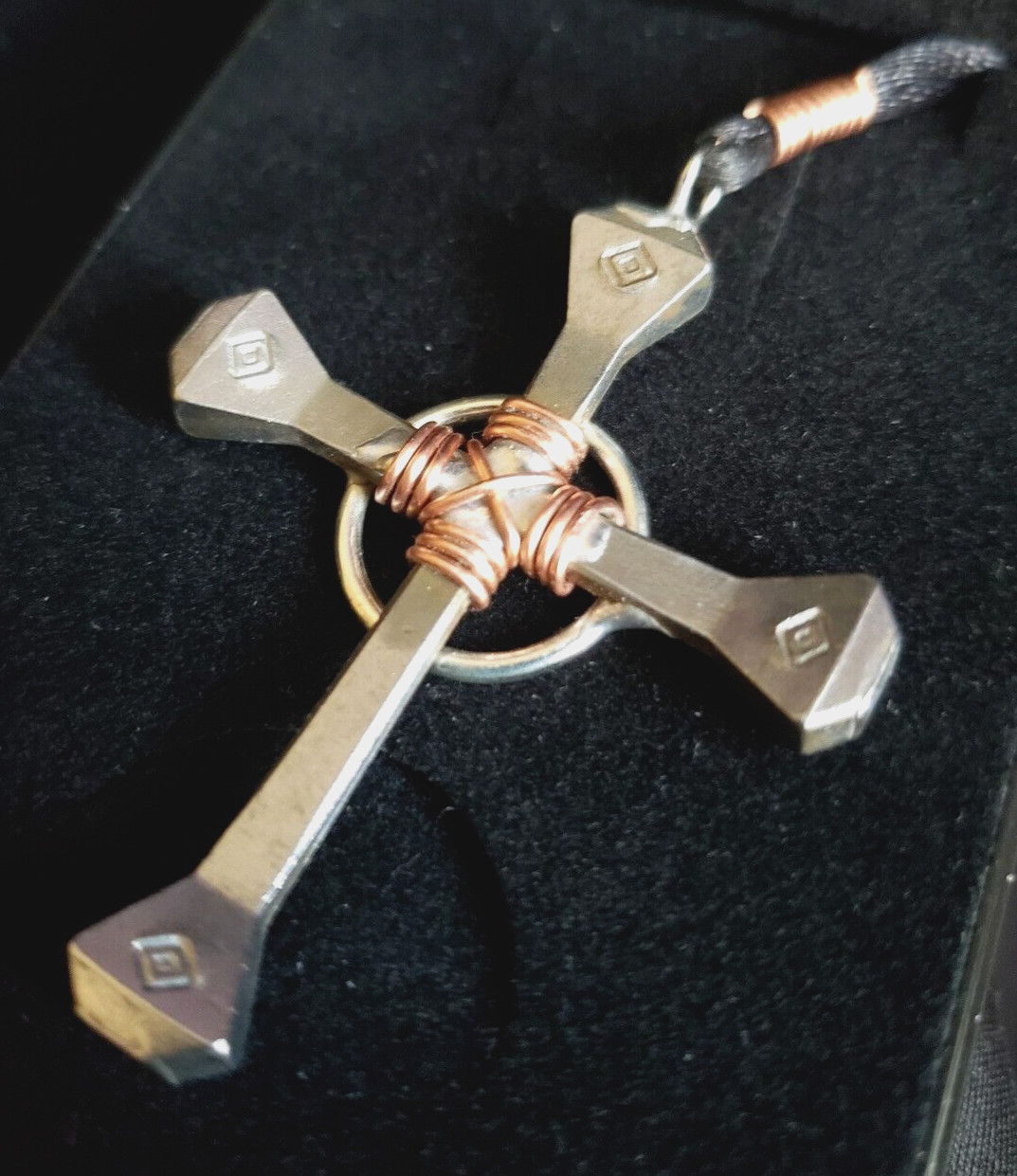 Nail Cross Necklace Horseshoe Nail & Copper wire wrap with clasp USA Handmade