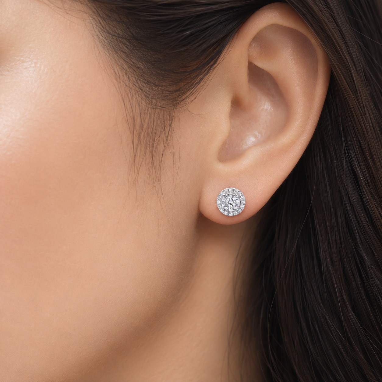 3CT Round EF/ VS1 Lab Grown Diamond Engagement Halo Stud Earring 14k White Gold