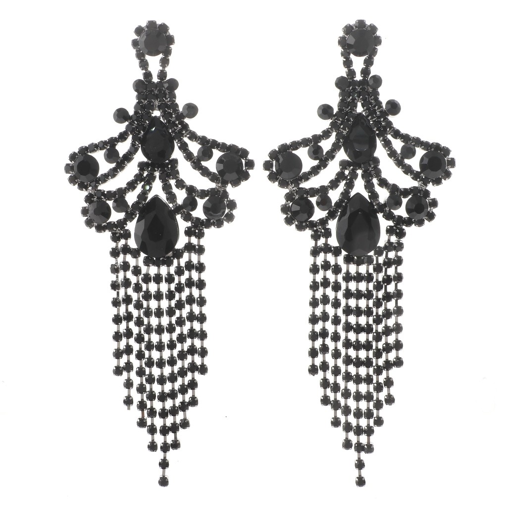 Hematite Tone Alloy Metal Crystal Rhinestone Chandelier Post Earrings ESE2630…