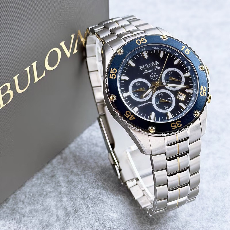 Bulova Marine Star 98B400 Men’s Quartz Watch Blue Dial Stainless Steel 41.5MM