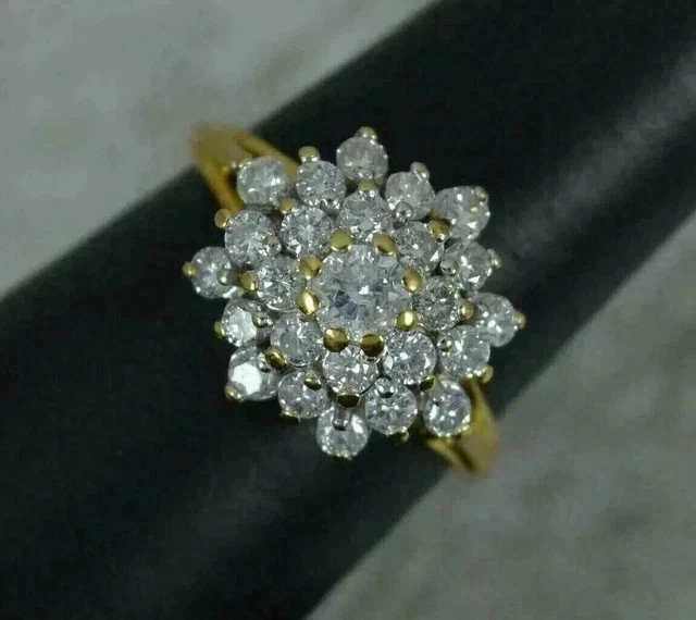 Women 2Ct Round Lab Created Diamond Cluster Wedding Ring 14k 2 Tone Gold Plated