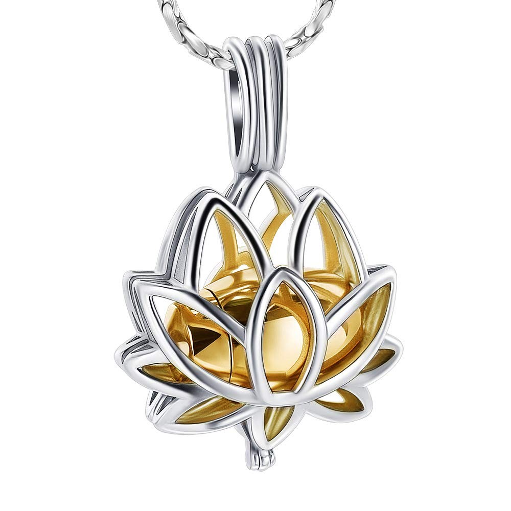 Cremation Jewelry for Ashes – Lotus Flower Ashes Pendant Necklace with Mini K…