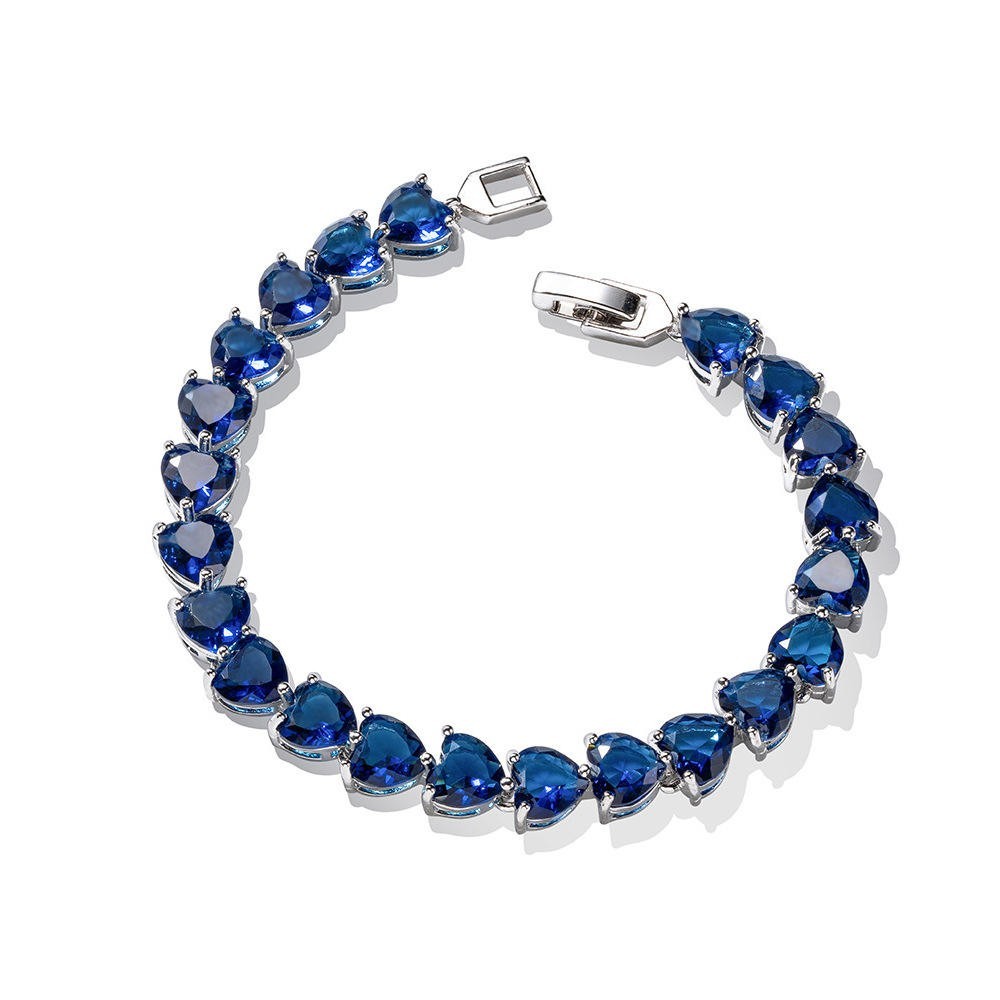 925 Sterling Silver Heart Shape Blue Sapphire Wedding Tennis Bracelet For Women